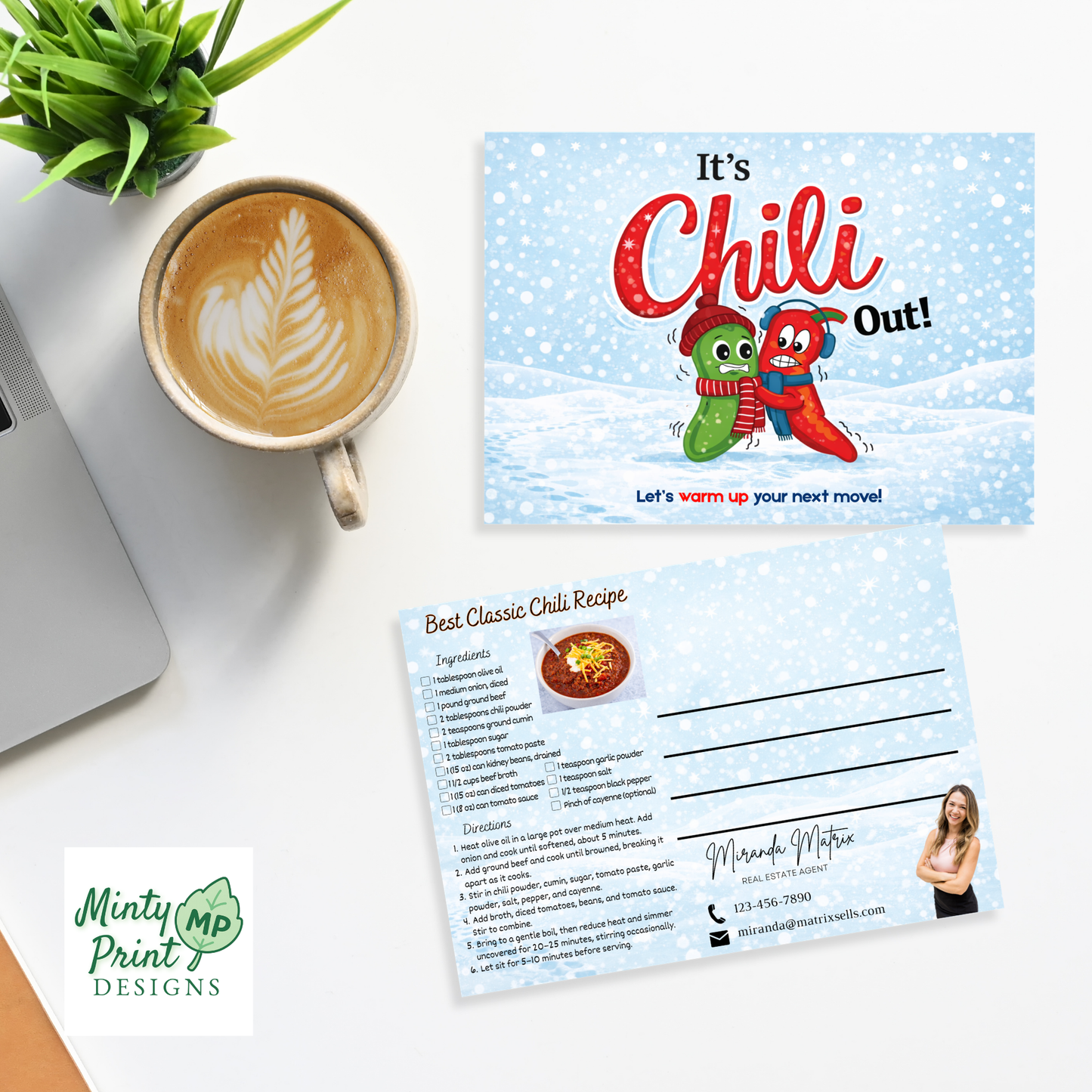 Winter client appreciation postcard chili recipe Canva template