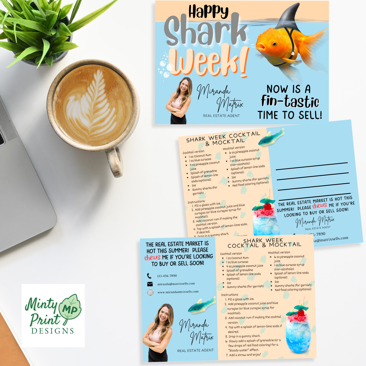 spring and summer realtor marketing postcards with seasonal recipes