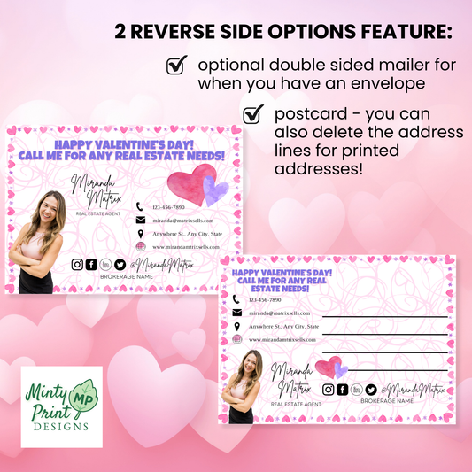 Valentine word search postcard template with reverse mailer option