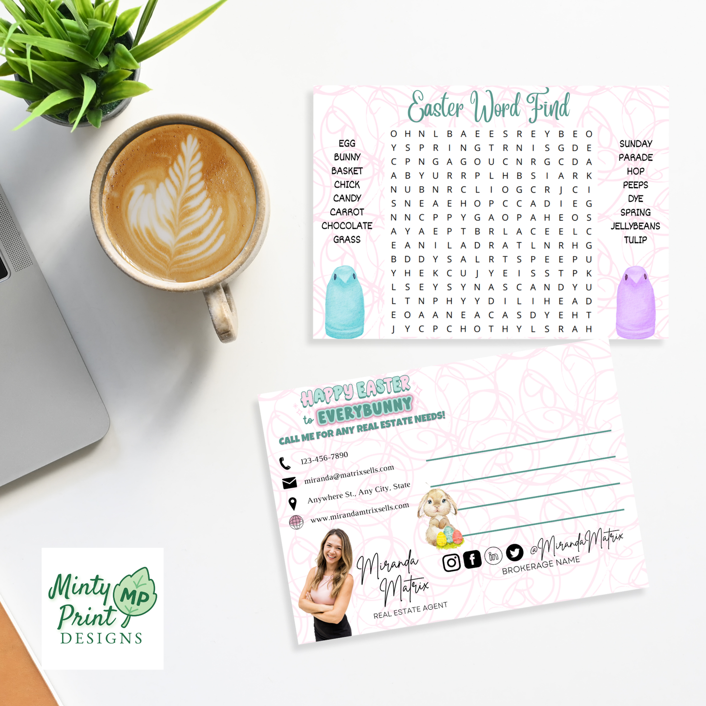 Easter word search postcard editable Canva instant download