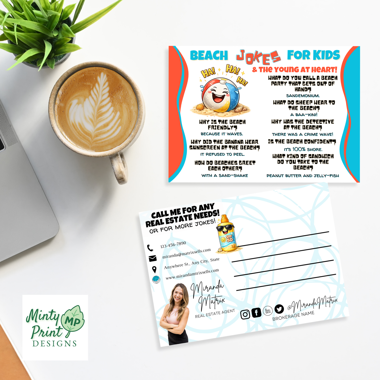 Summer joke postcard for realtors, May June marketing idea