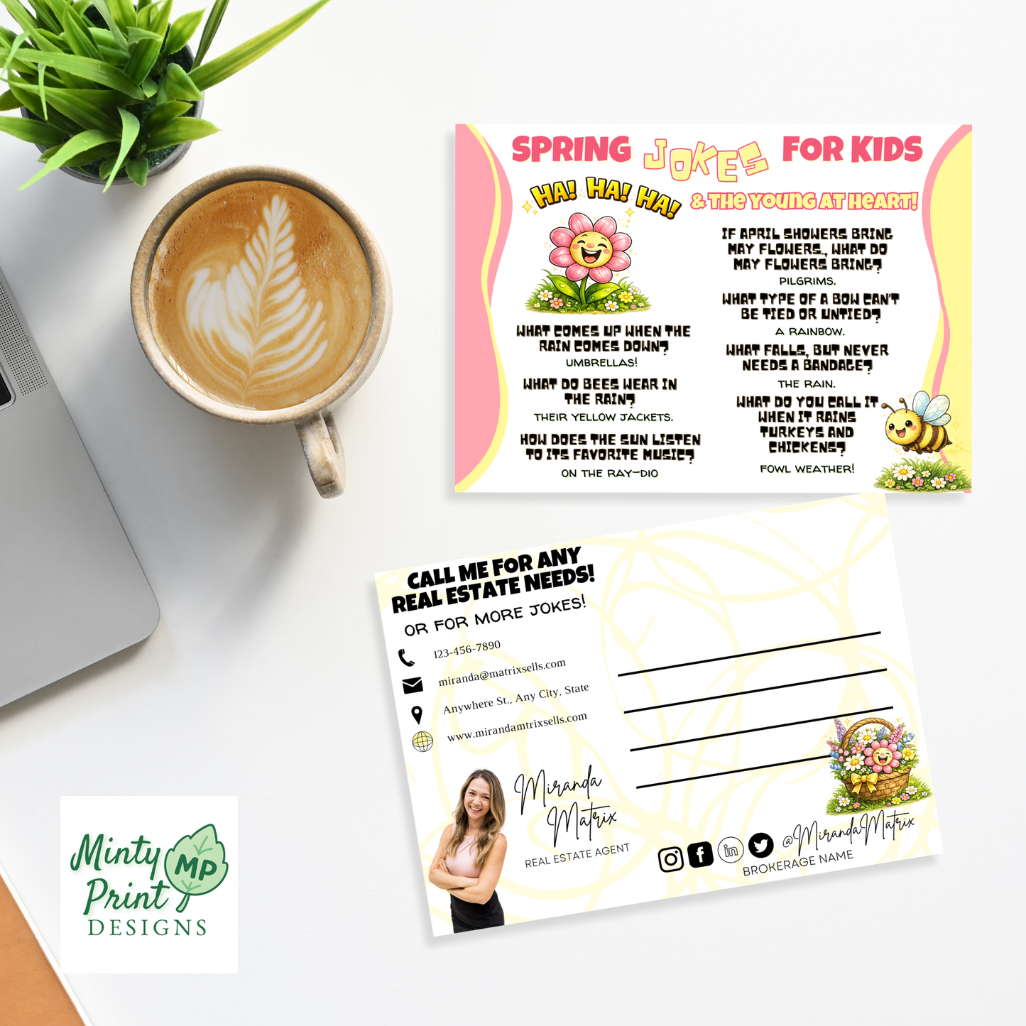 Spring joke postcard for realtors, April May marketing idea