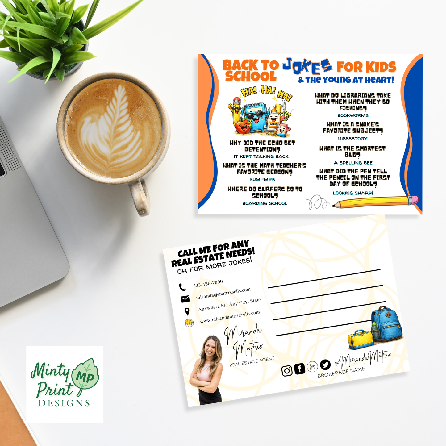 Funny back to school joke postcard for kids, editable Canva template