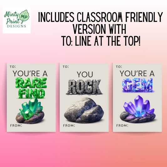 Rock & Gem Valentines for Boys – Printable “You Rock” Classroom Cards (Set of 3)