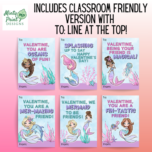 Printable Mermaid Valentines for Kids – Cute Underwater Classroom Cards (Set of 6) PDF