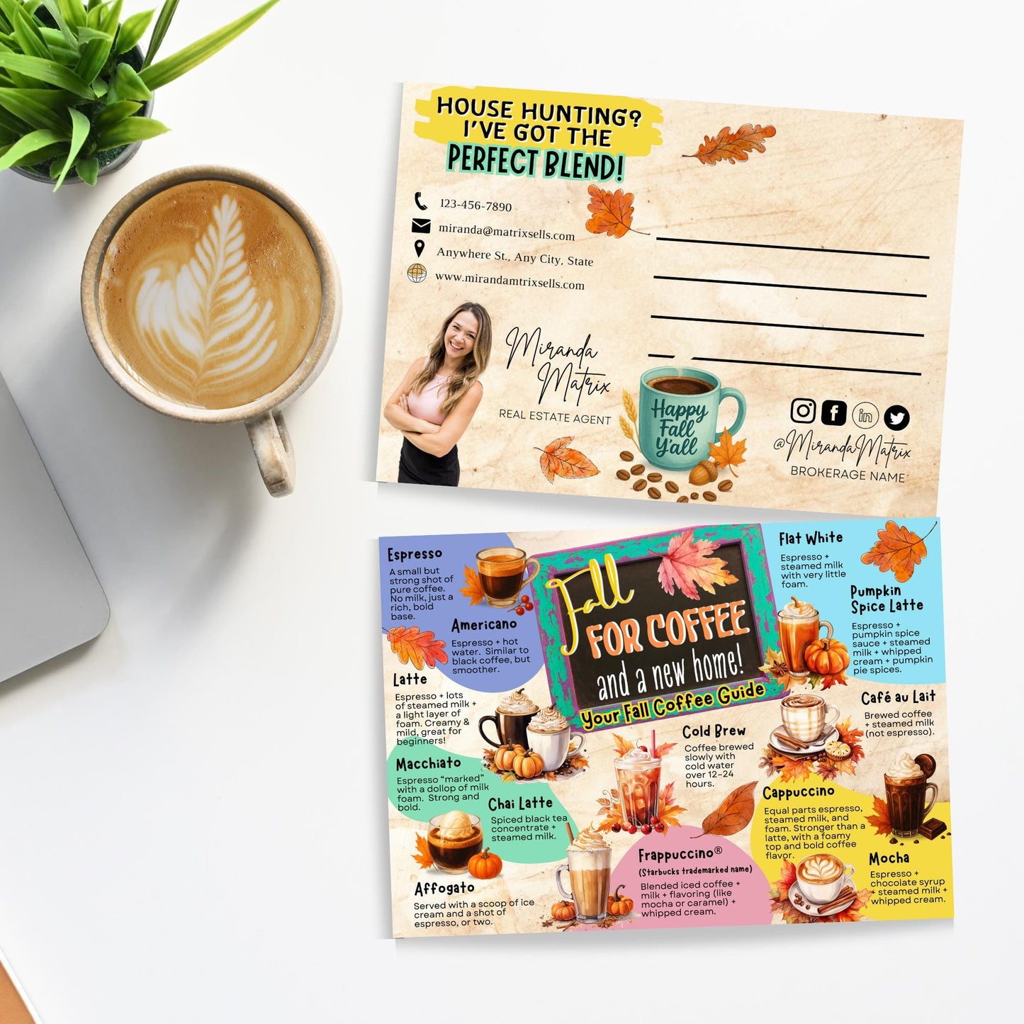 Fall Coffee Guide Realtor Mailer | Pumpkin Spice Coffee Guide Postcard | Real Estate Pop-By | Client Appreciation Gift | Editable Canva Template