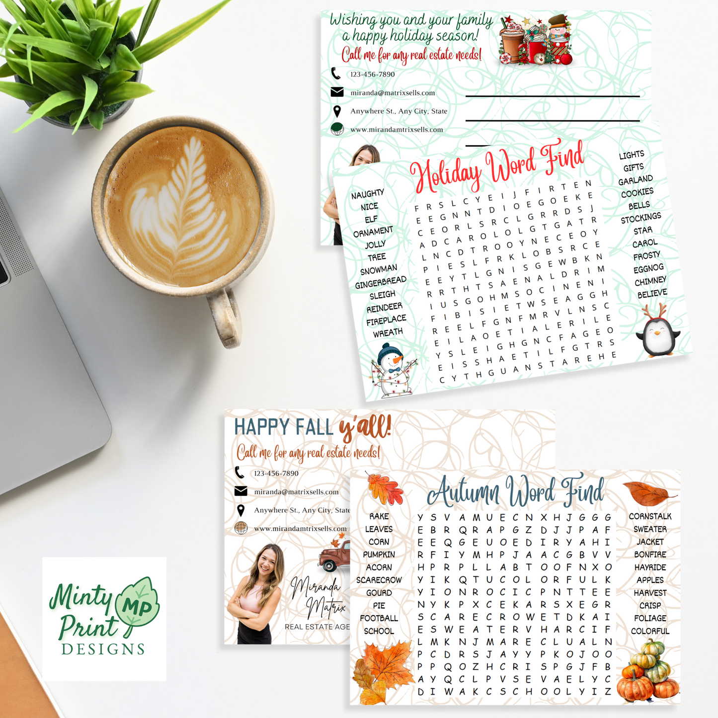 Editable word search postcards with two reverse side options postcard or double sided mailer