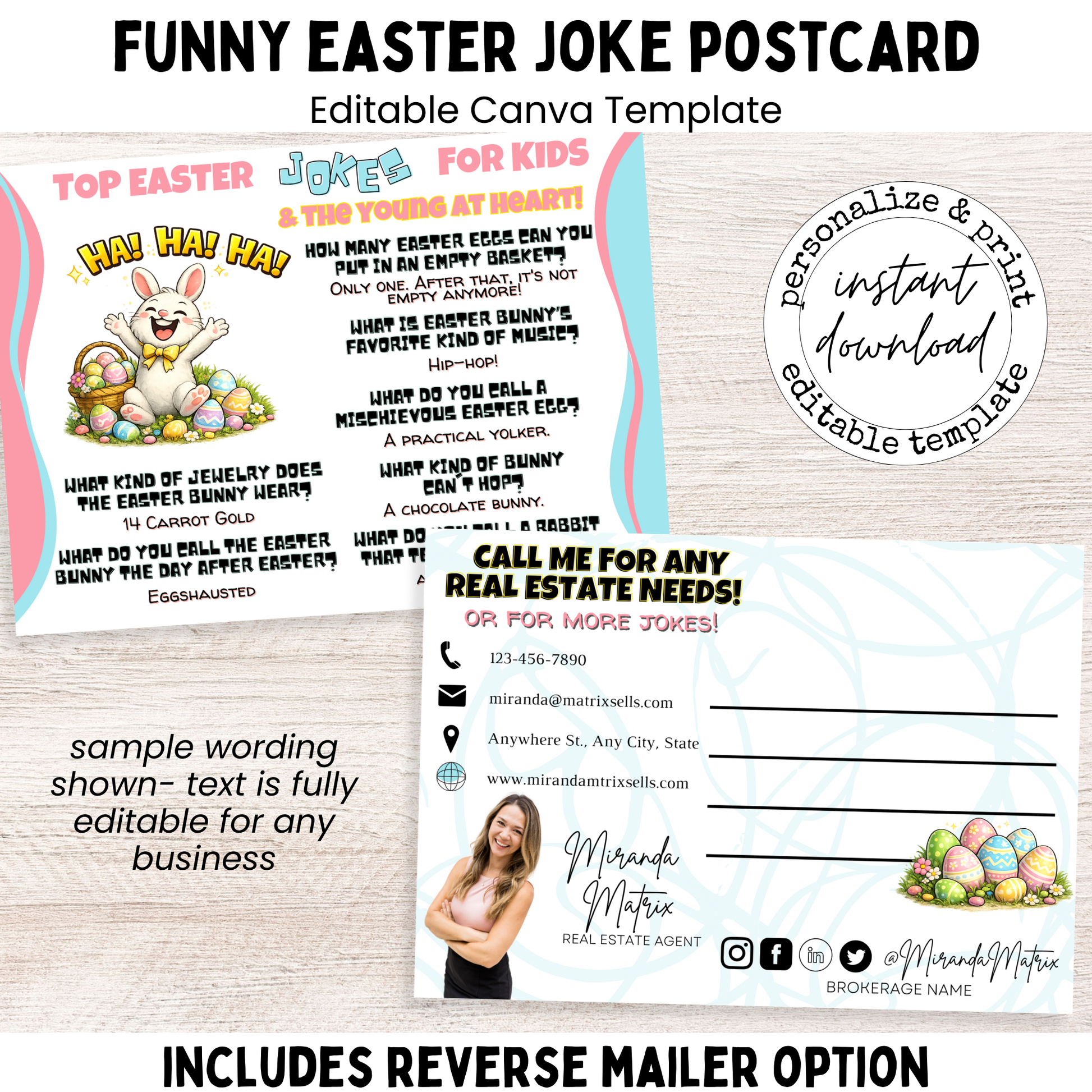 Funny Easter joke postcard for kids, editable Canva template