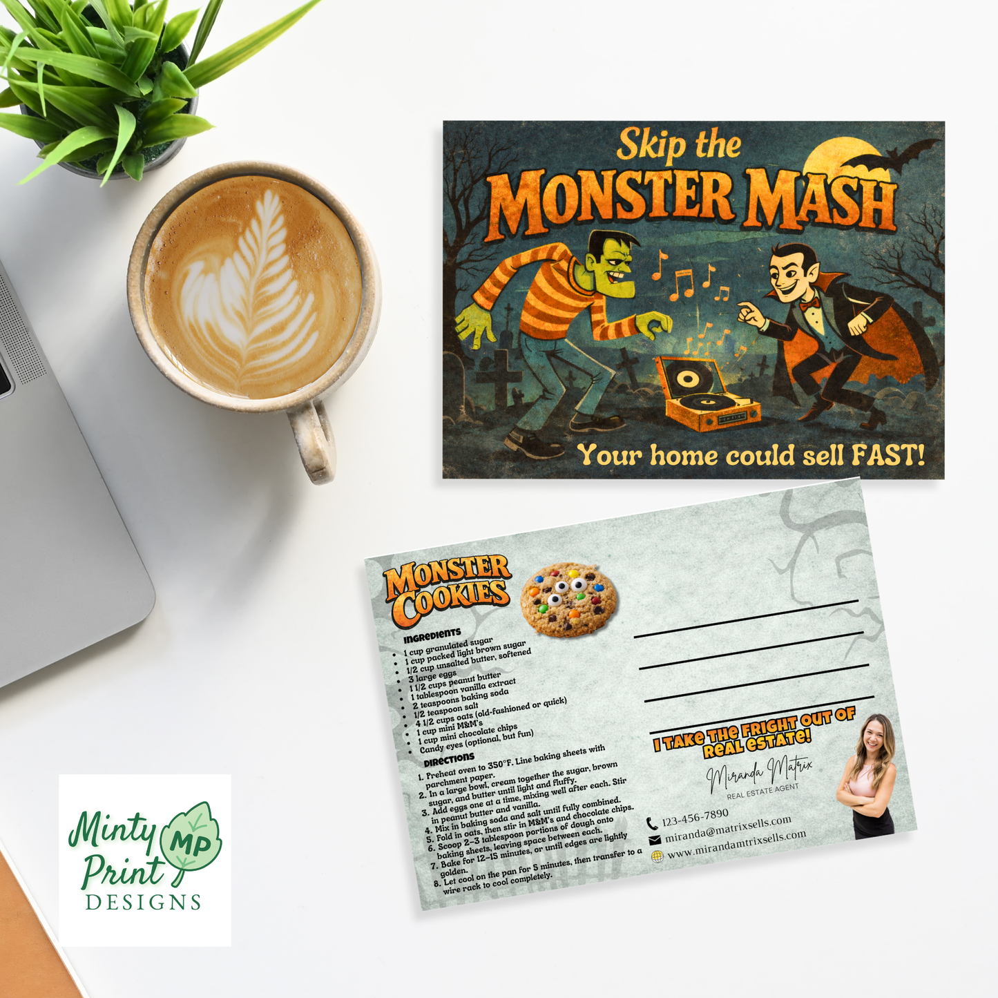 Halloween postcard back with writing lines and subtle spooky background for client messaging