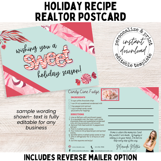 Candy Cane Fudge holiday realtor postcard template front design sweet holiday season