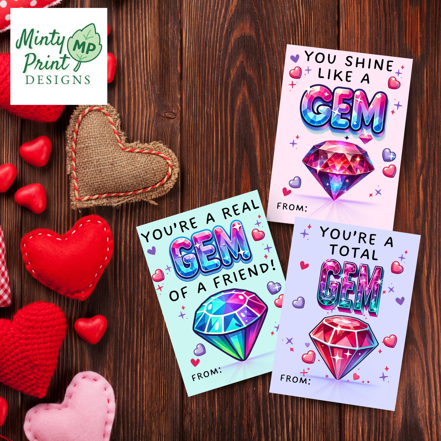 gem friendship valentines classroom printable