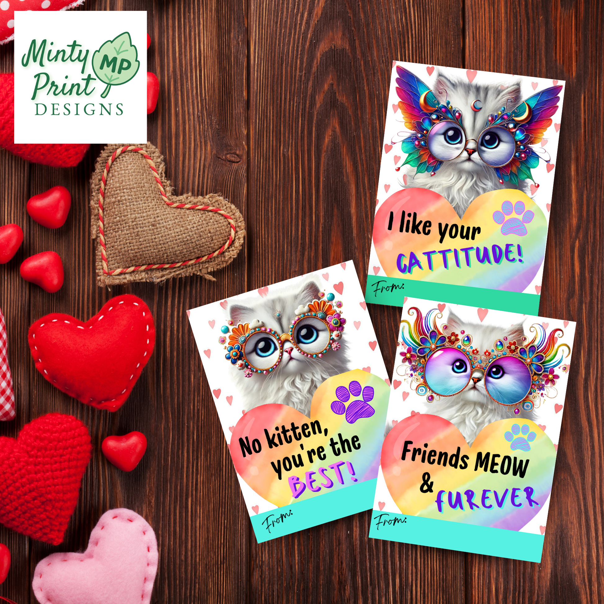 Retro disco cat classroom Valentine cards