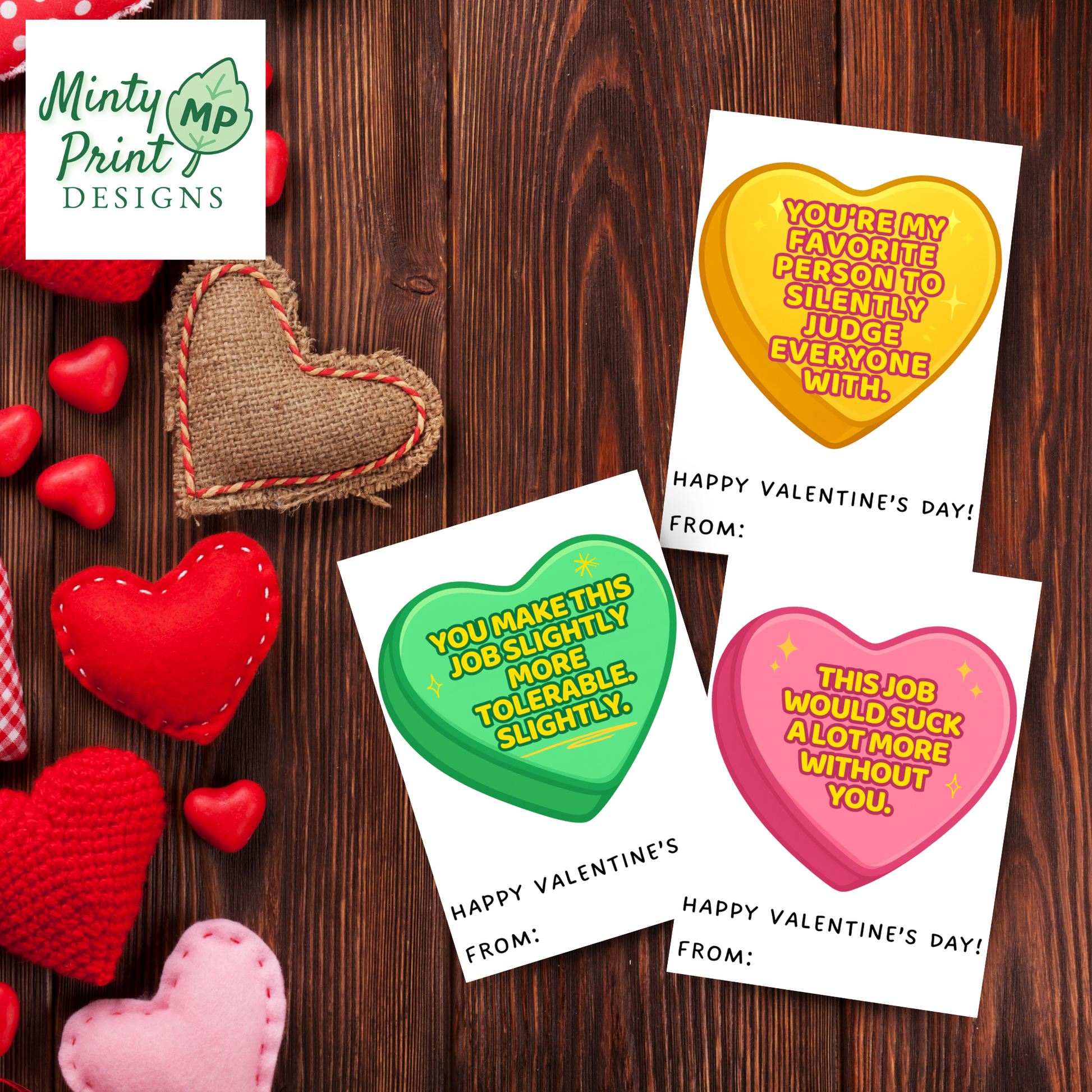Humorous office Valentine card printables for coworkers, perfect for desk drops