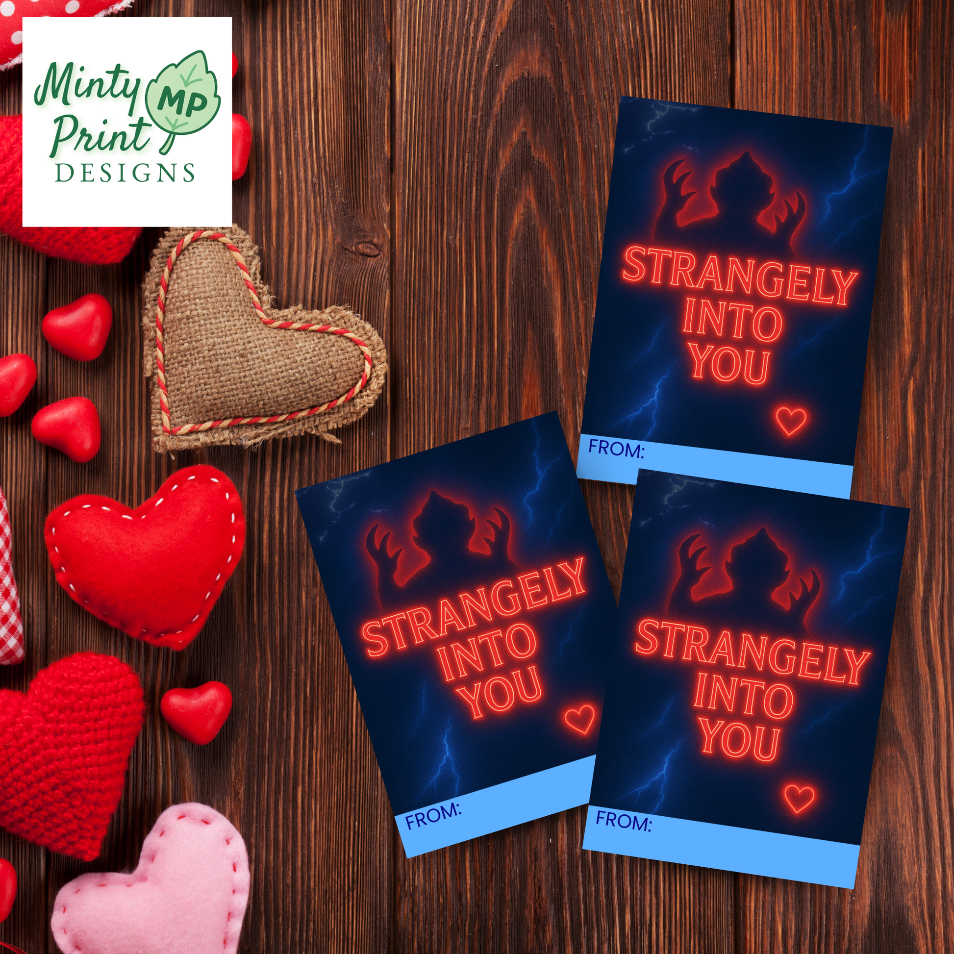 Retro horror-style Valentine card printable featuring a glowing monster design for older kids
