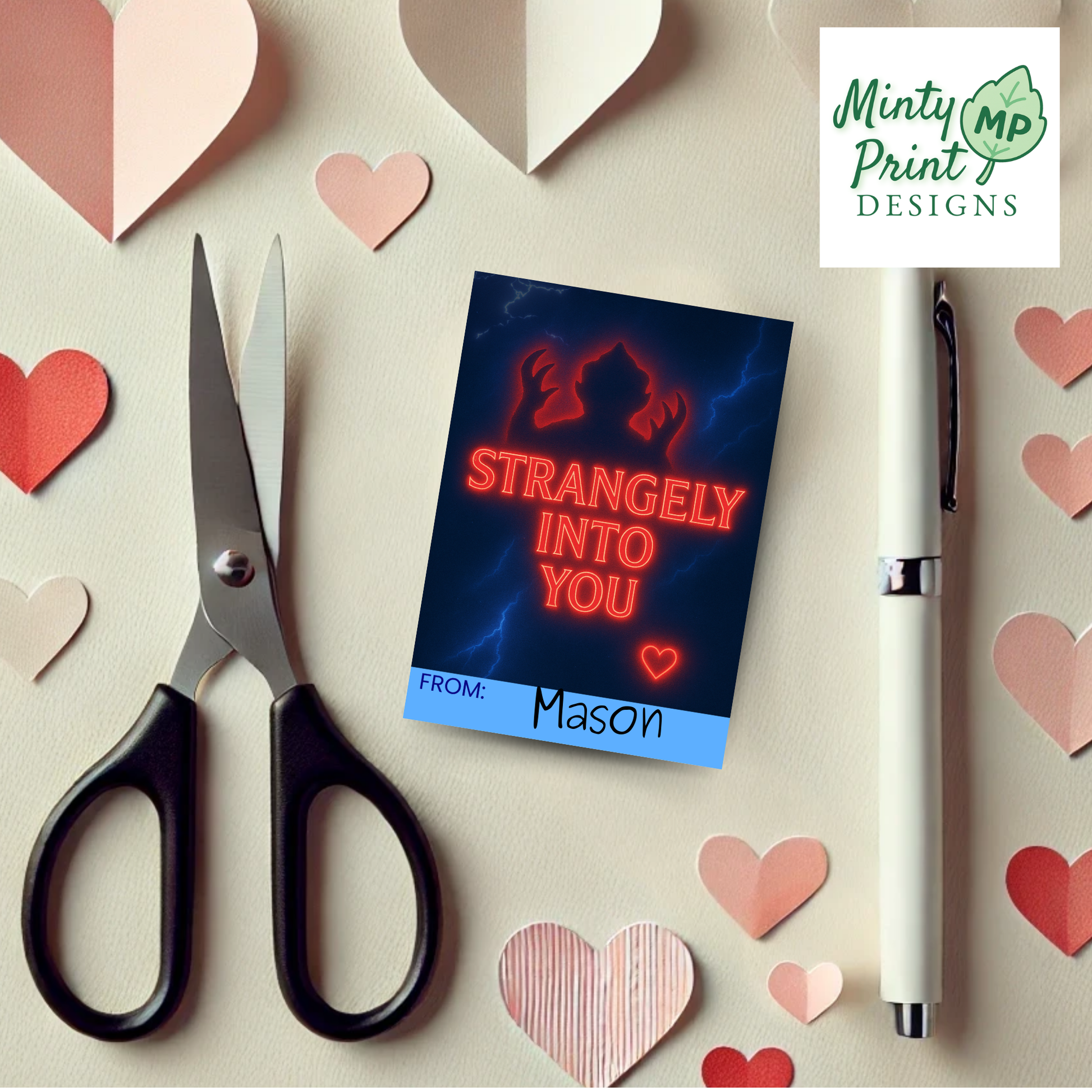 printable sci-fi Valentine card inspired by 80s horror themes