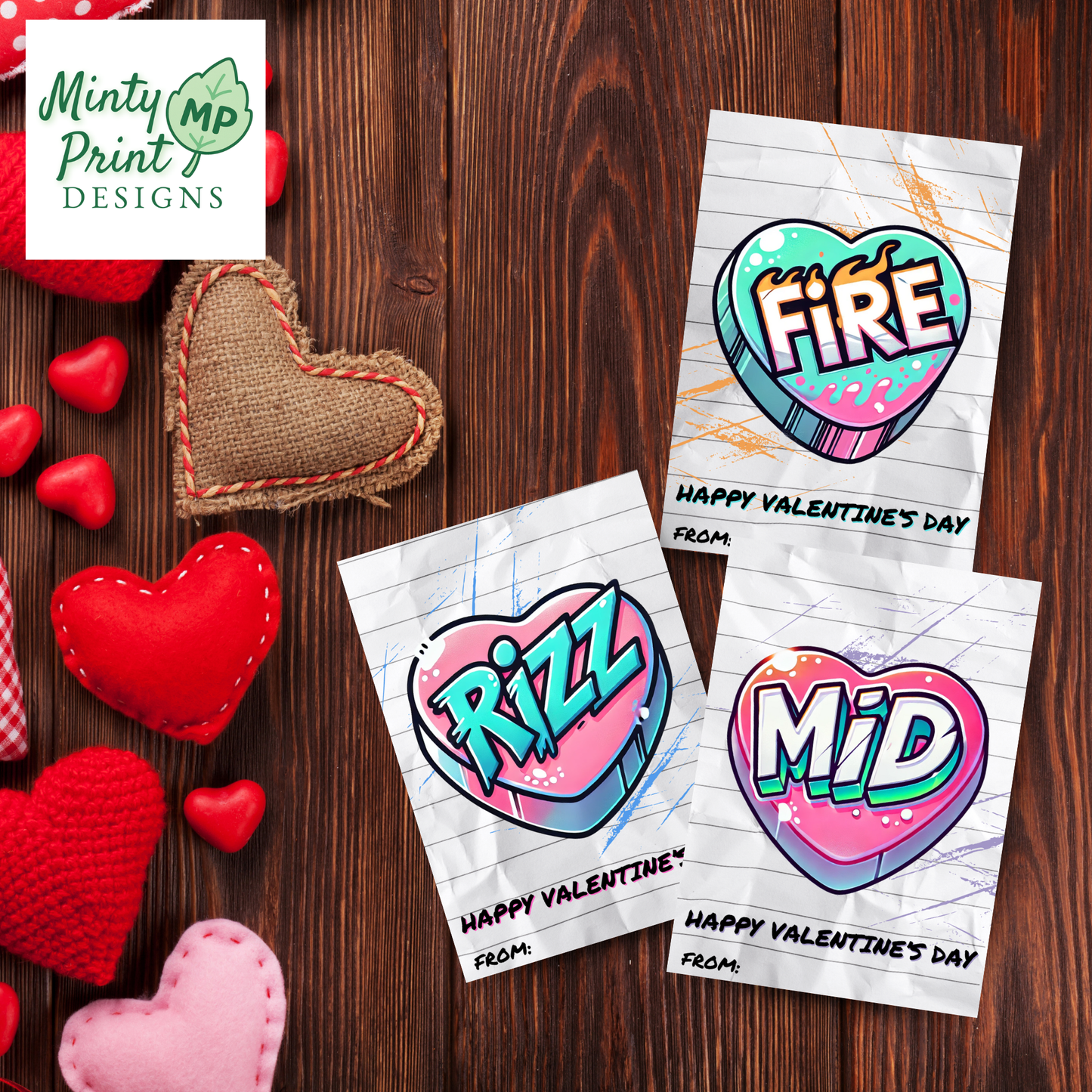 Pink slang-style Valentine cards for tweens—printable classroom handouts with trendy words