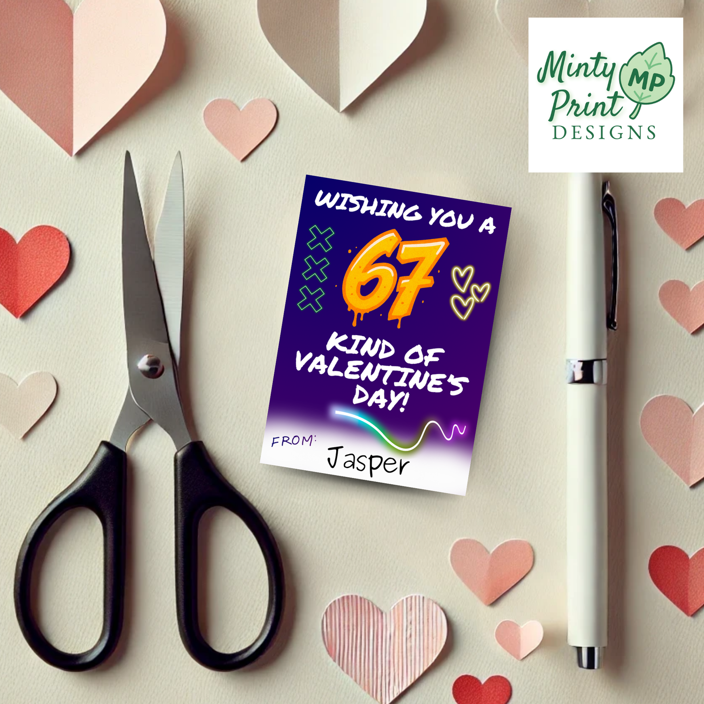 Printable 67-themed Valentine cards with funny teen slang for classroom exchanges