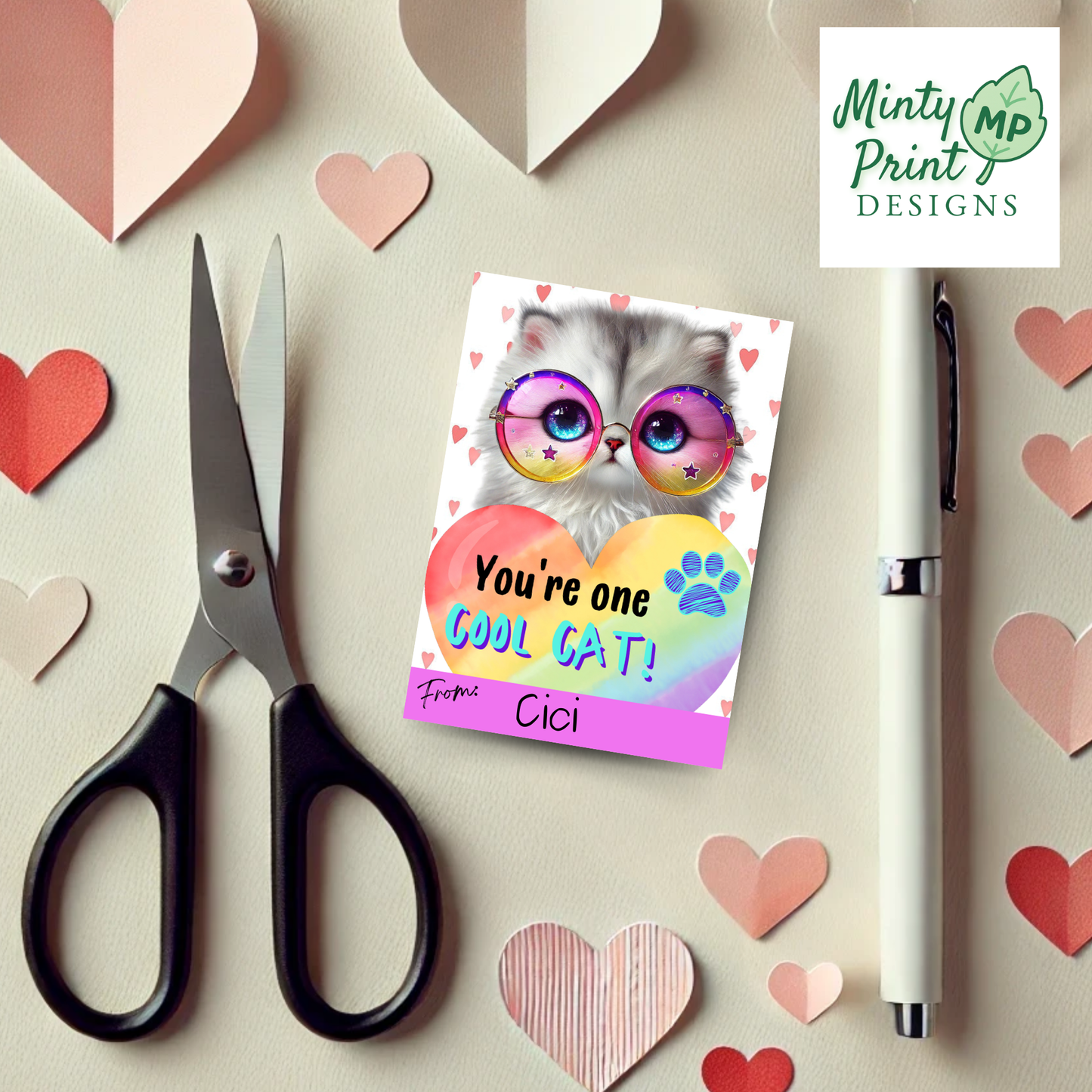 Funny retro Valentine cards featuring a disco cat, perfect for school parties and classroom gifting