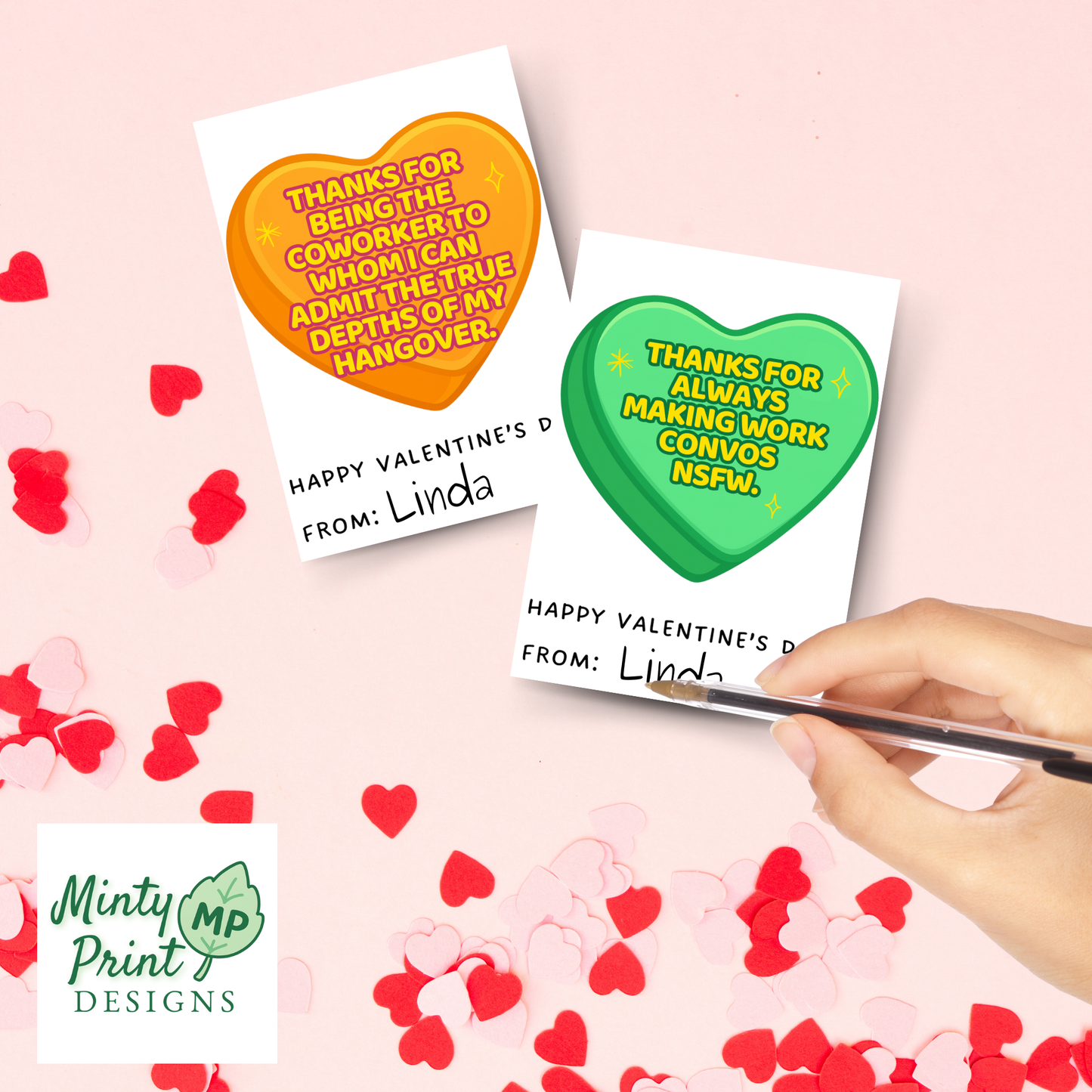 Adult printable Valentine cards for coworkers with office jokes—instant workplace download