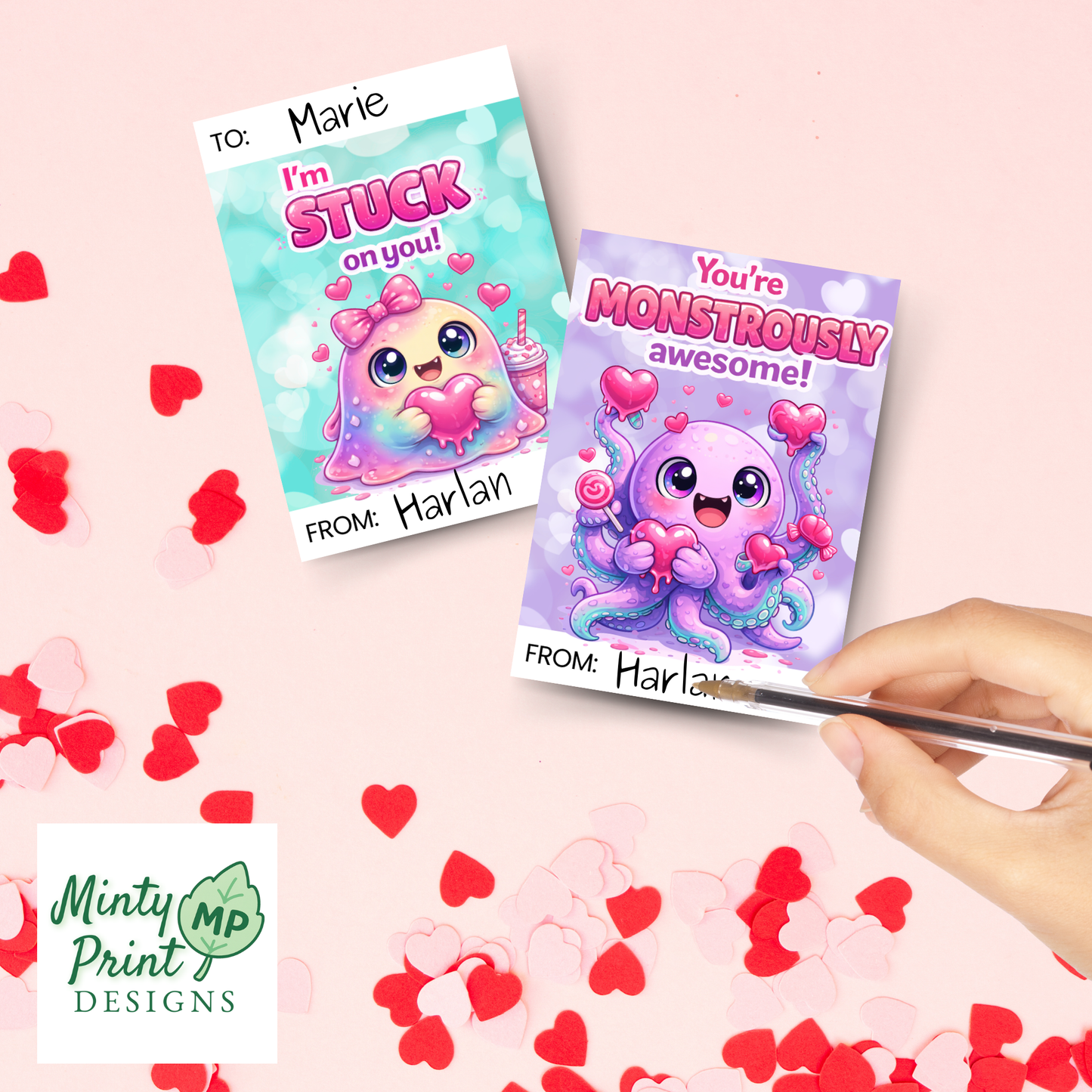 Cute monster Valentine cards printable for kids classroom exchange
