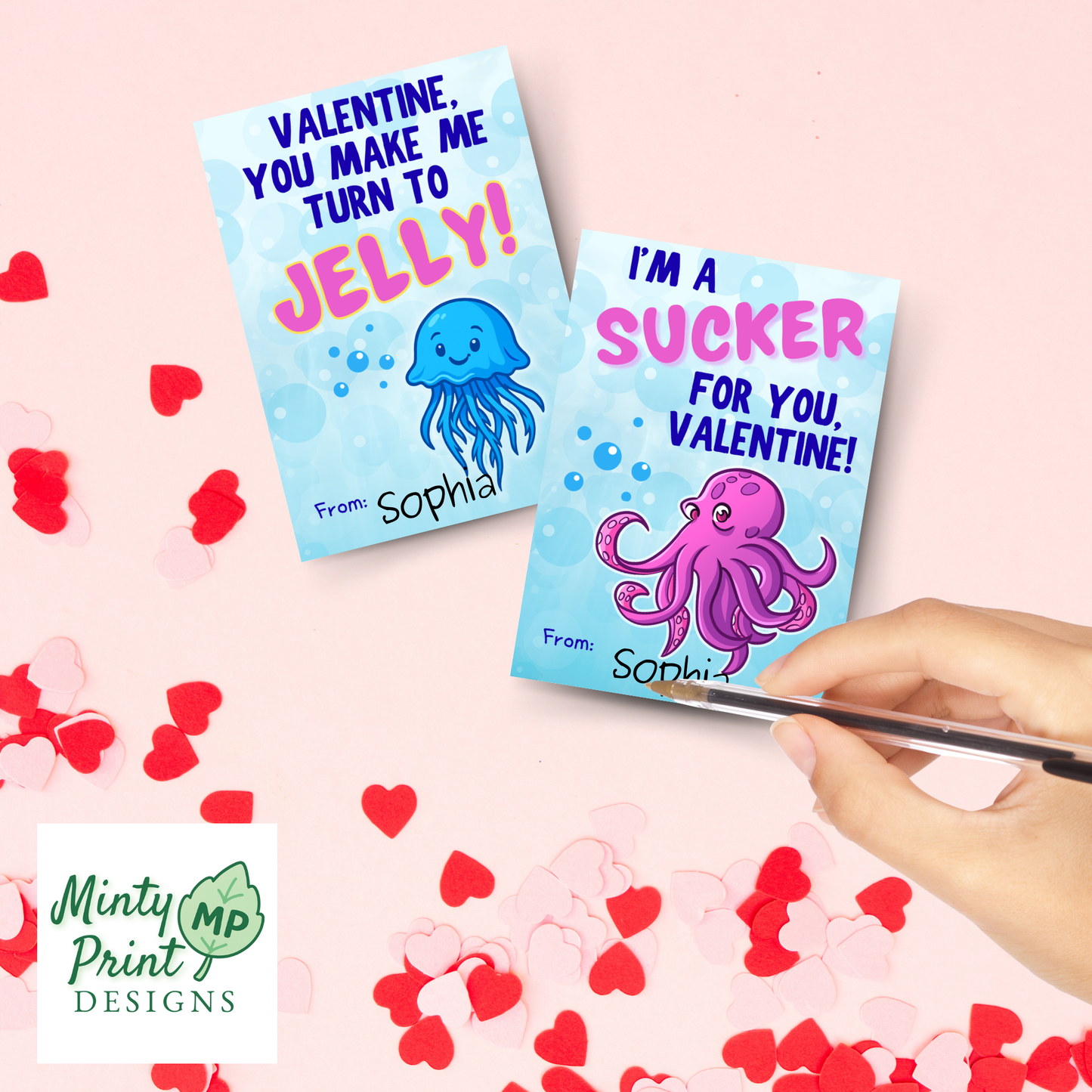 Cute ocean and sea life Valentine card printables for classroom parties and kid exchanges