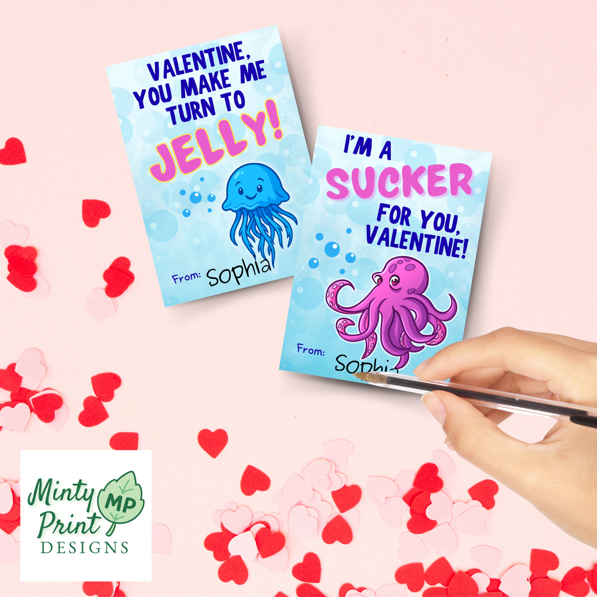 Cute ocean and sea life Valentine card printables for classroom parties and kid exchanges