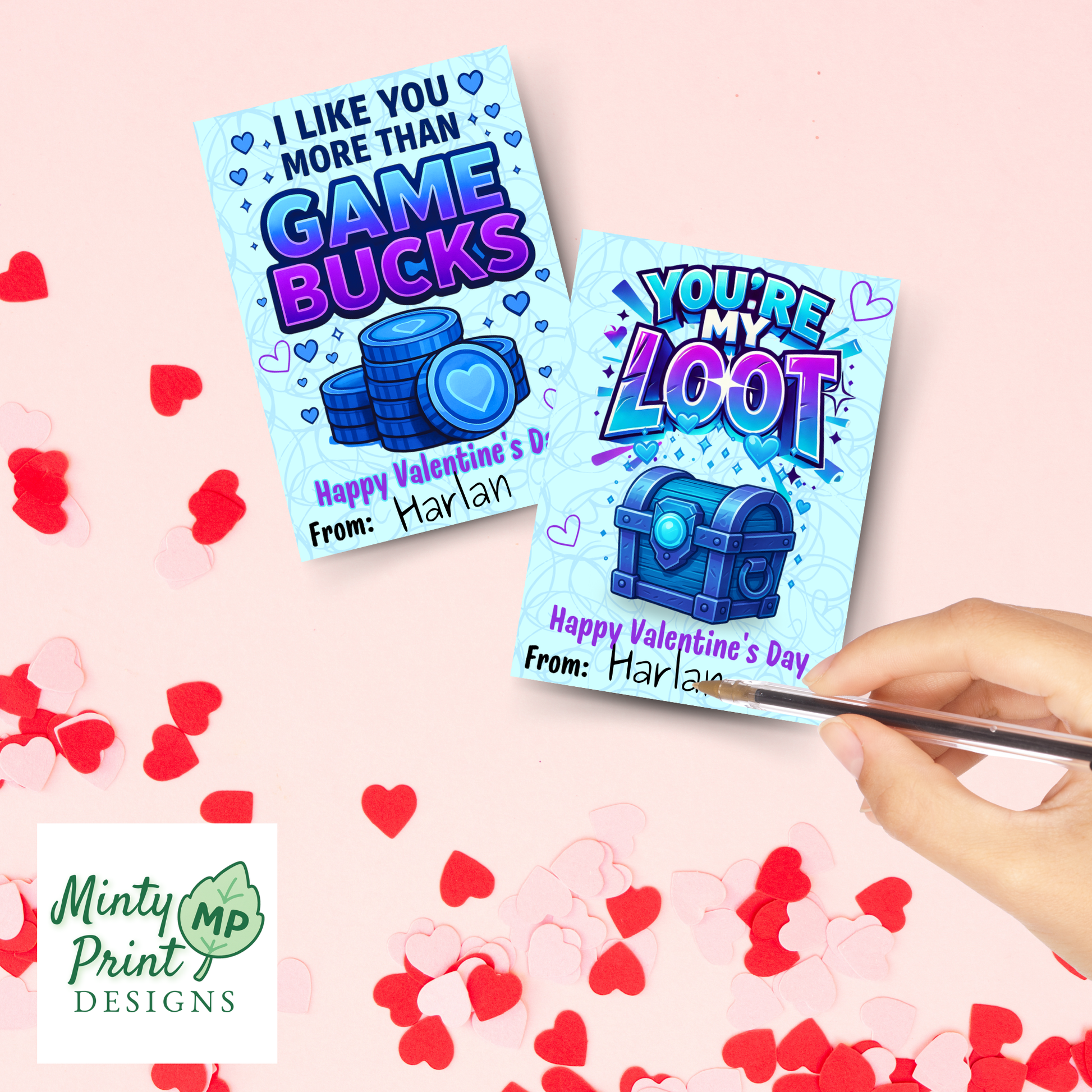 Loot-themed gamer Valentine card, perfect for children who love battle royale loot concepts like Fortnite.