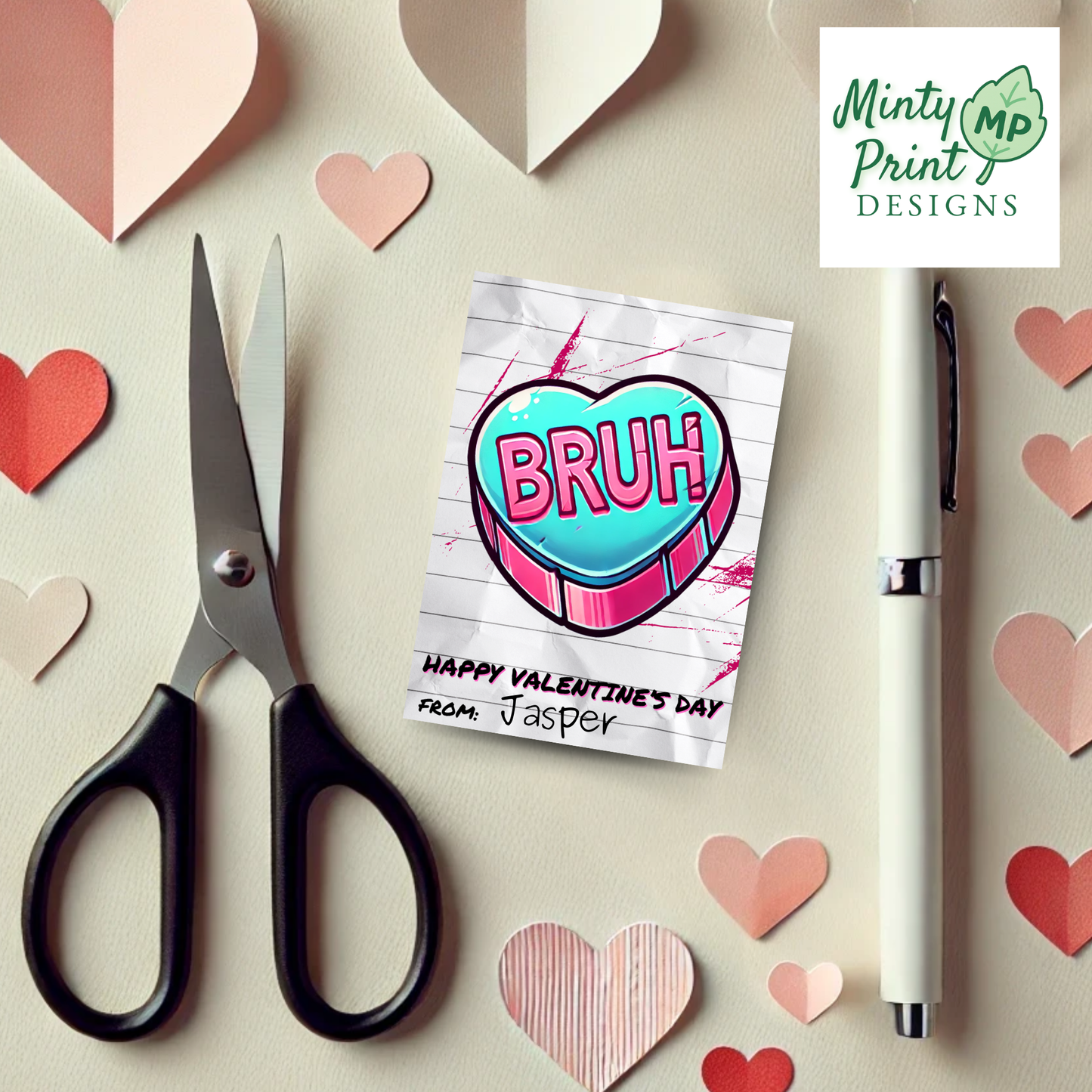 Printable pink Valentine cards featuring trendy girl slang words, perfect for classroom exchanges