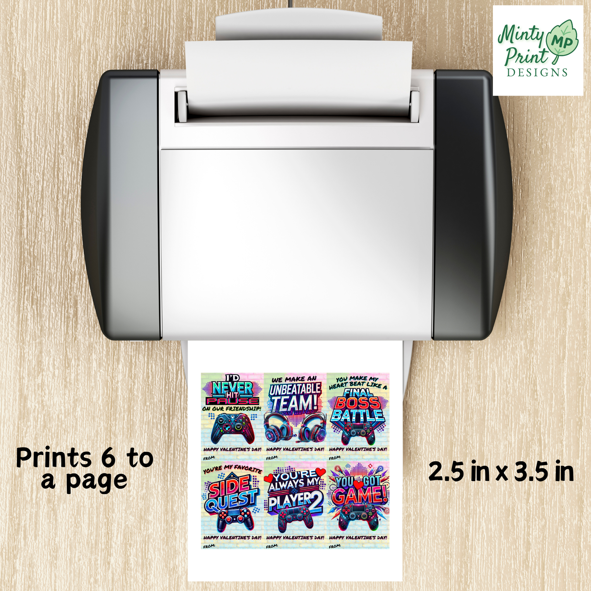 Gamer Valentine printables designed with blue and purple controller icons similar to PlayStation and Xbox themes. Fun cards for classroom exchanges.