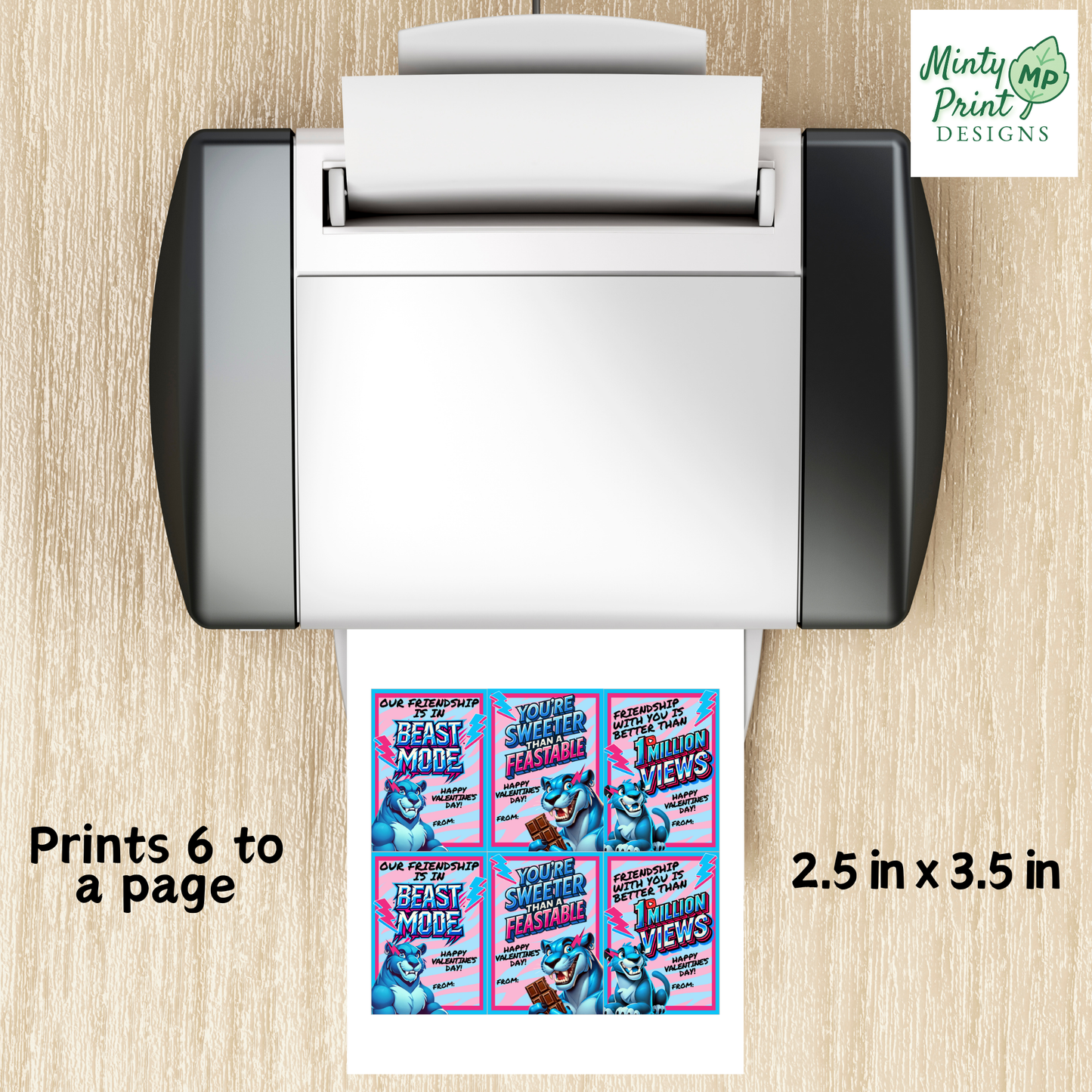 Printable neon panther valentine cards with bold gamer-style colors, lightning bolts, candy bar theme, and a beast-mode vibe great for kids who love gaming creators.