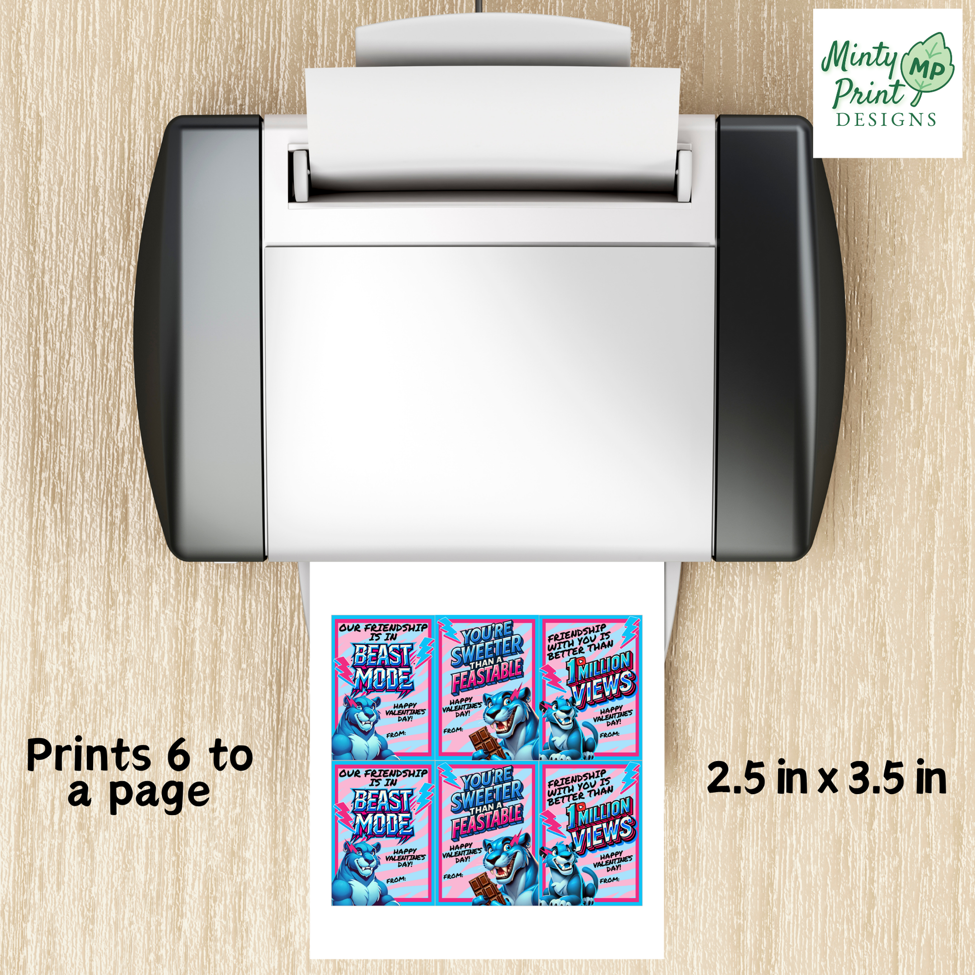 Printable neon panther valentine cards with bold gamer-style colors, lightning bolts, candy bar theme, and a beast-mode vibe great for kids who love gaming creators.