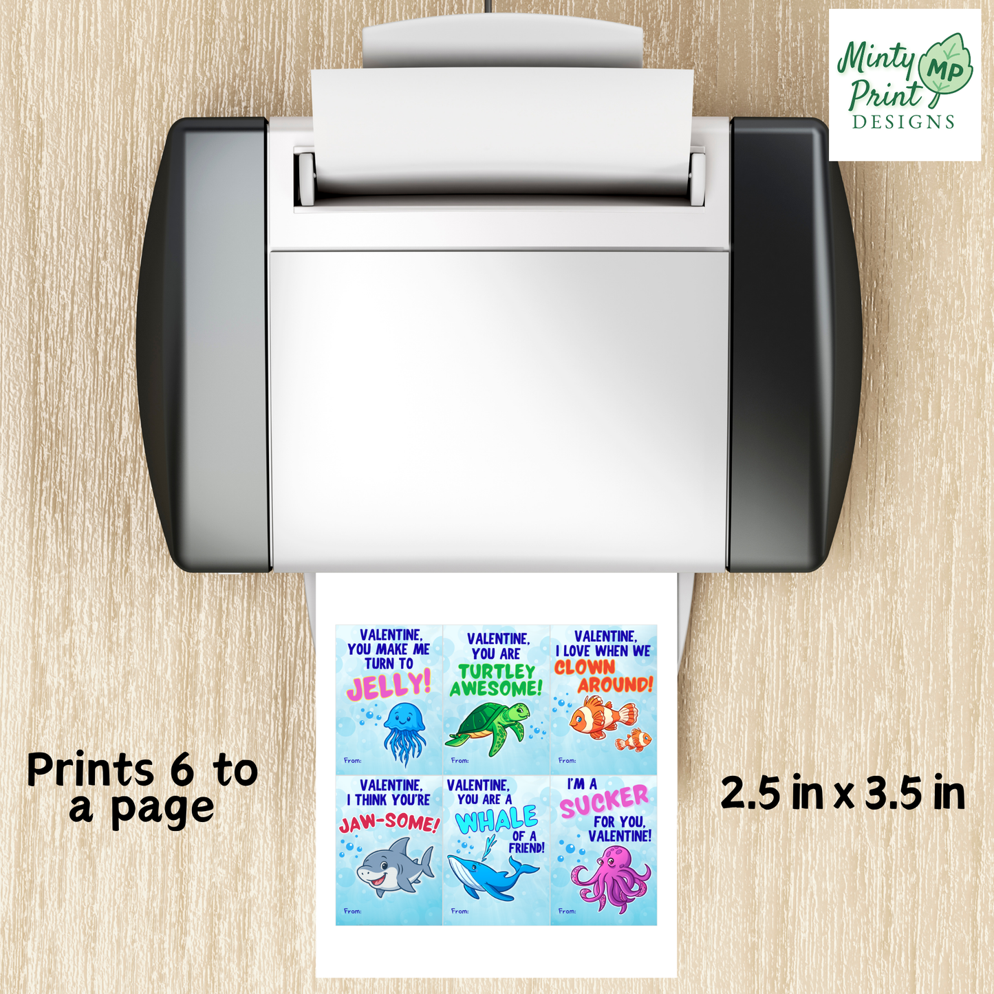 Cute sea creature Valentine printables for school parties and classroom handouts