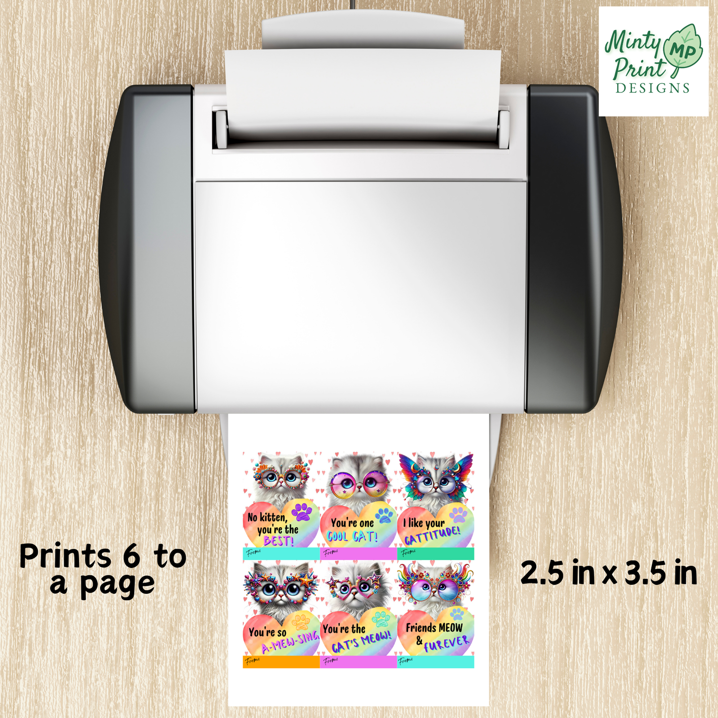 Printable disco cat Valentine cards for kids