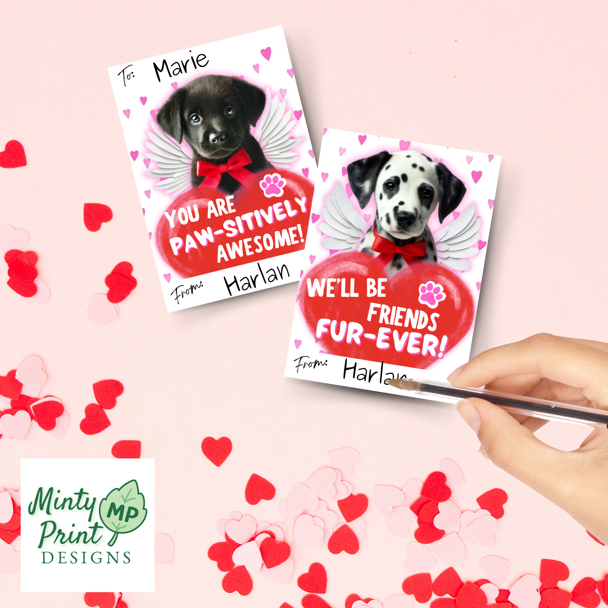 Dalmatian puppy Valentine card — Friends Fur-ever classroom card