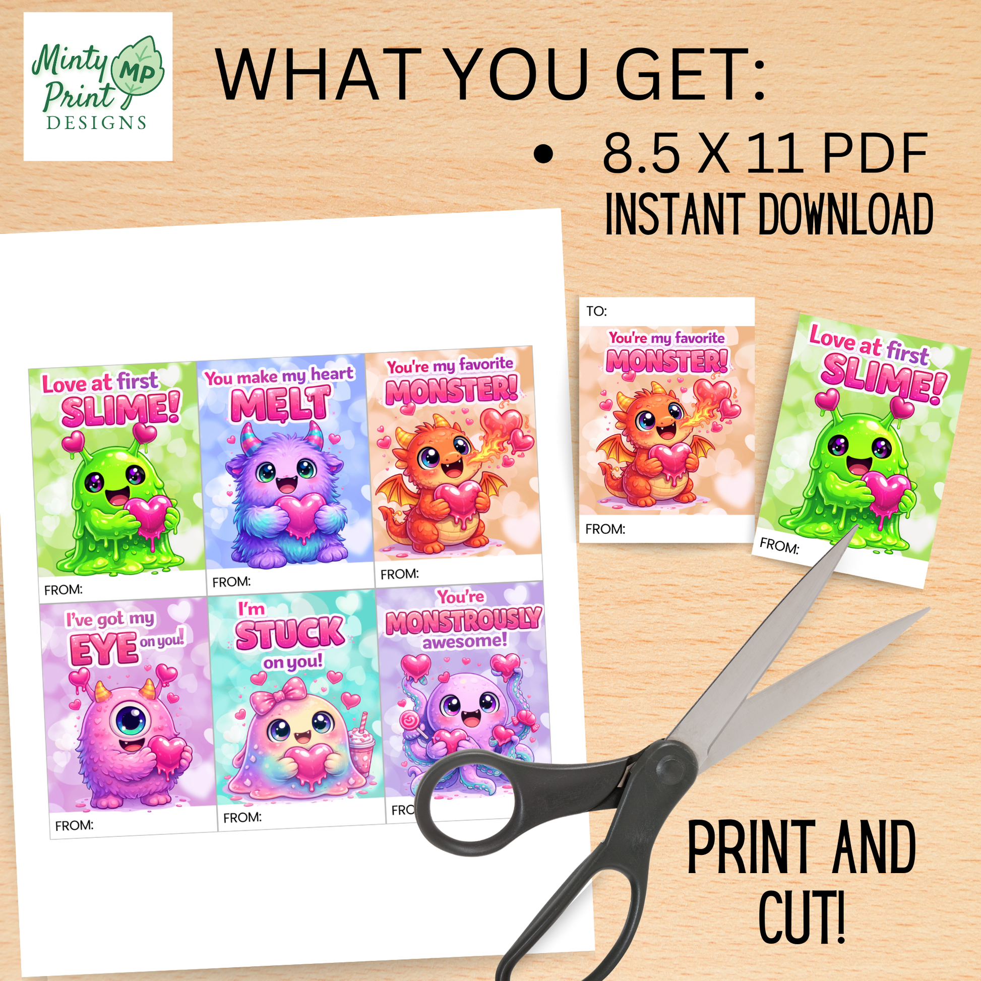 Non candy monster valentines printable classroom cards