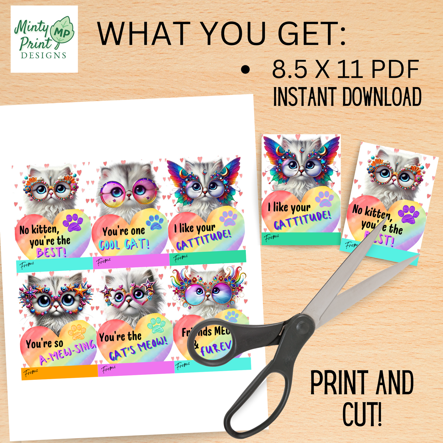 Cute cat-themed Valentine printables with disco vibes for girls, boys, and classroom exchanges