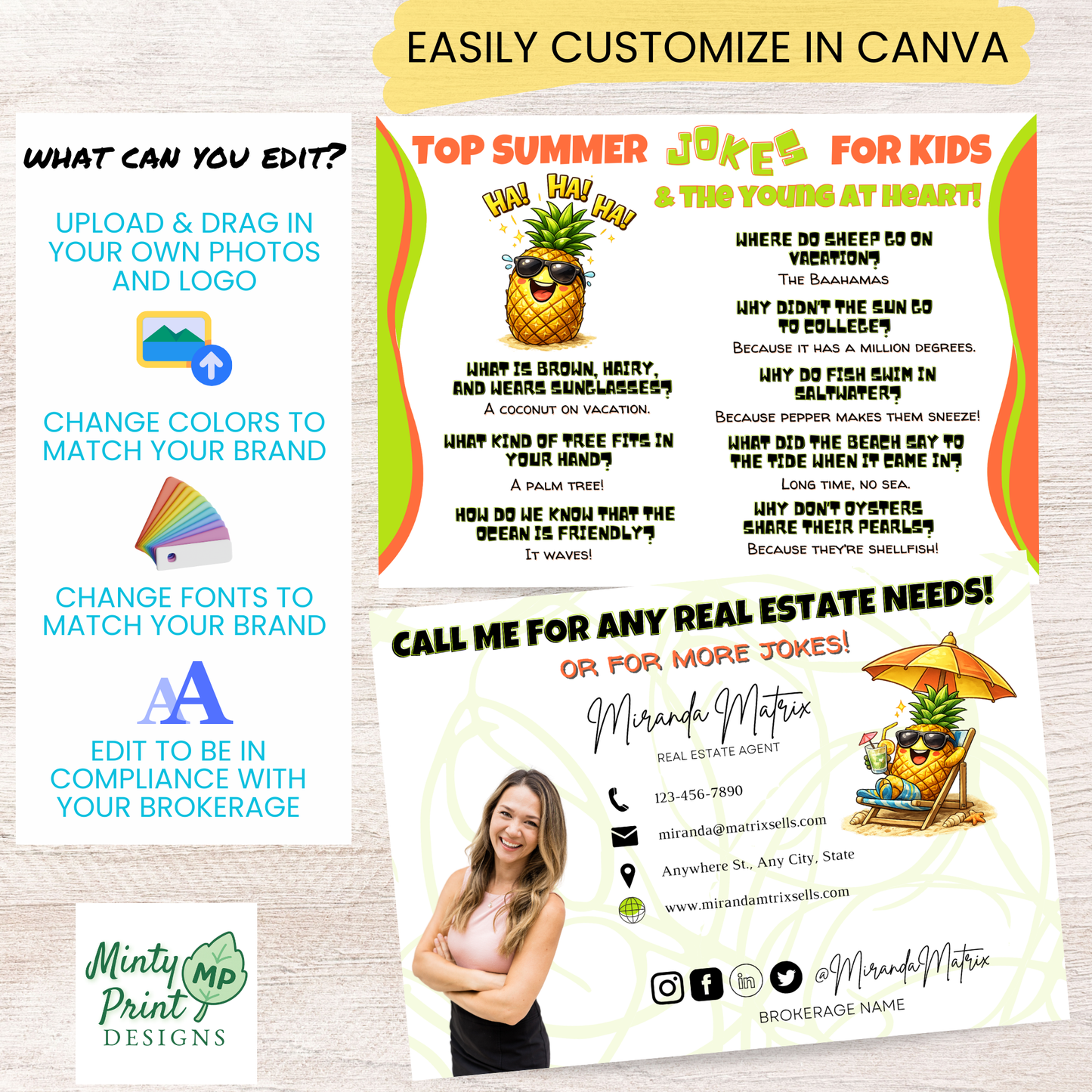 Realtor summer joke postcard Canva editable digital download