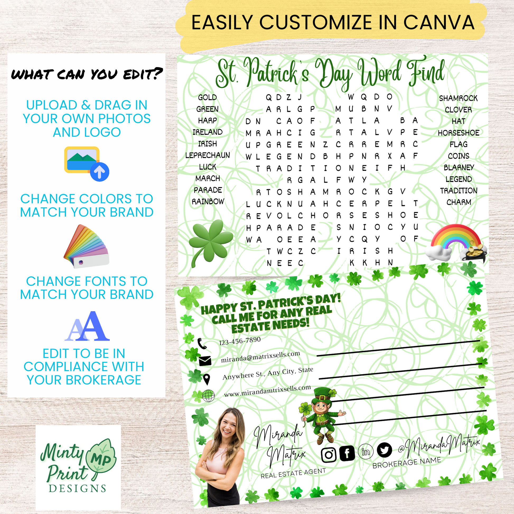 St. Patrick’s Day word search postcard marketing uses client pop by mailer