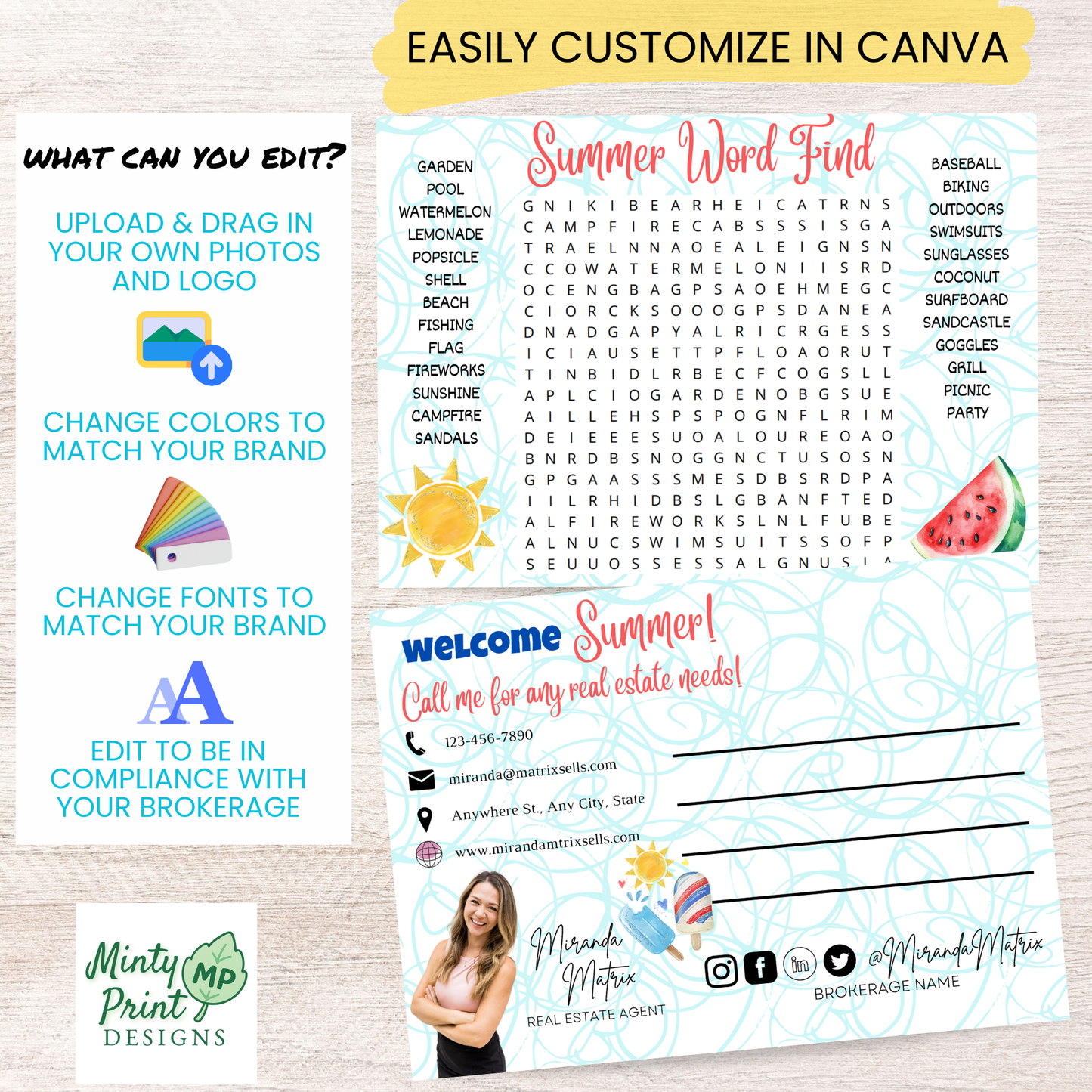 Summer postcard template with reverse side mailing options