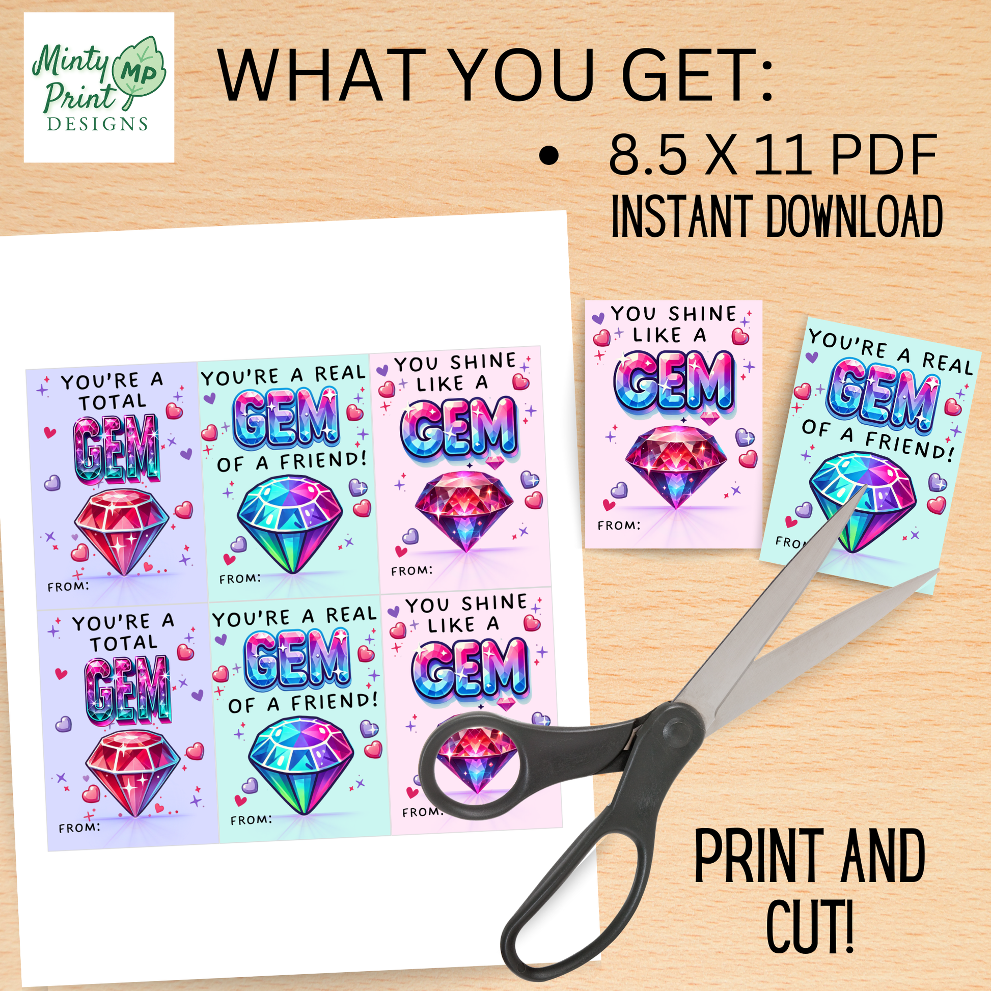 printable gem valentines for kids instant download