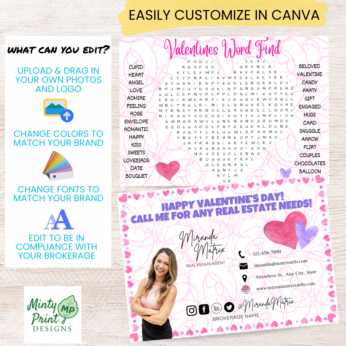 Valentine word search postcard marketing uses client pop by mailer