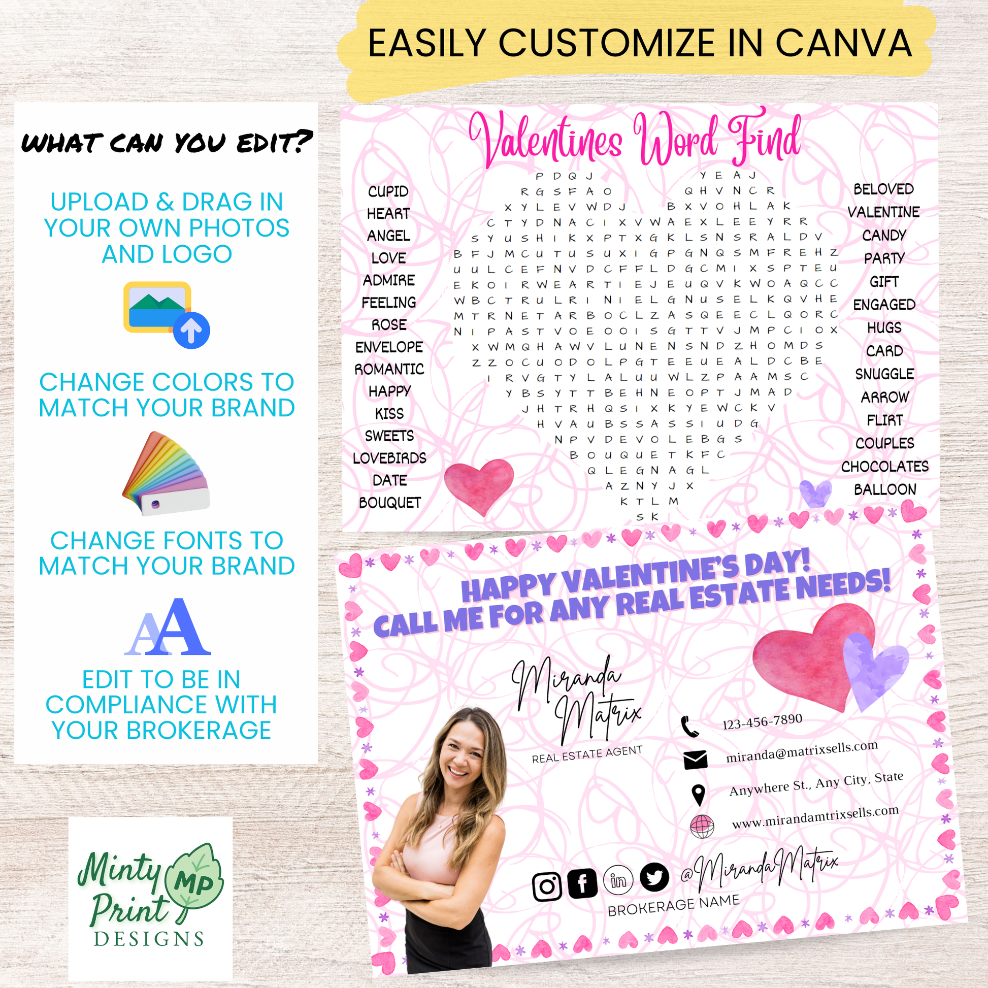Valentine word search postcard marketing uses client pop by mailer