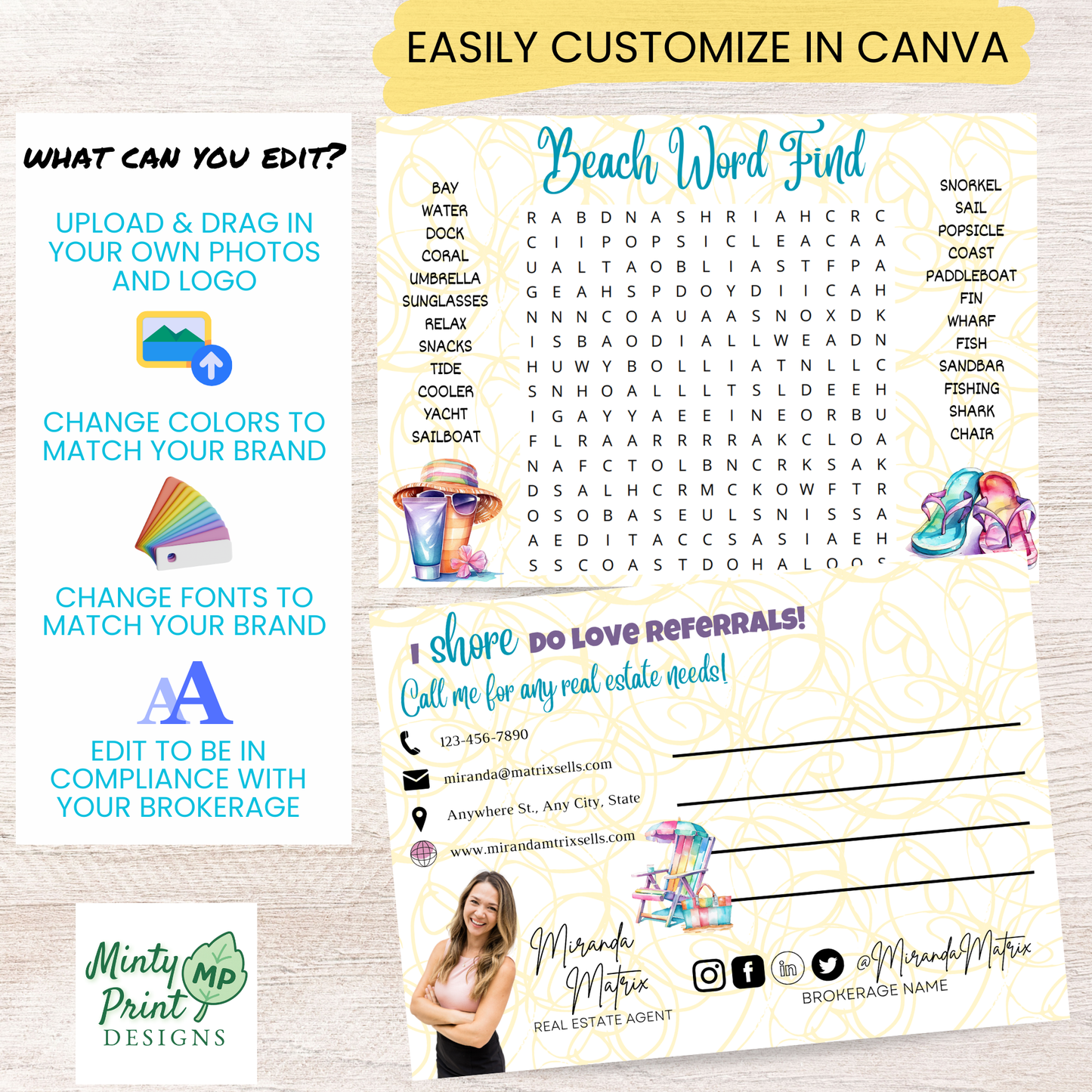Beach word search postcard marketing uses client pop by mailer