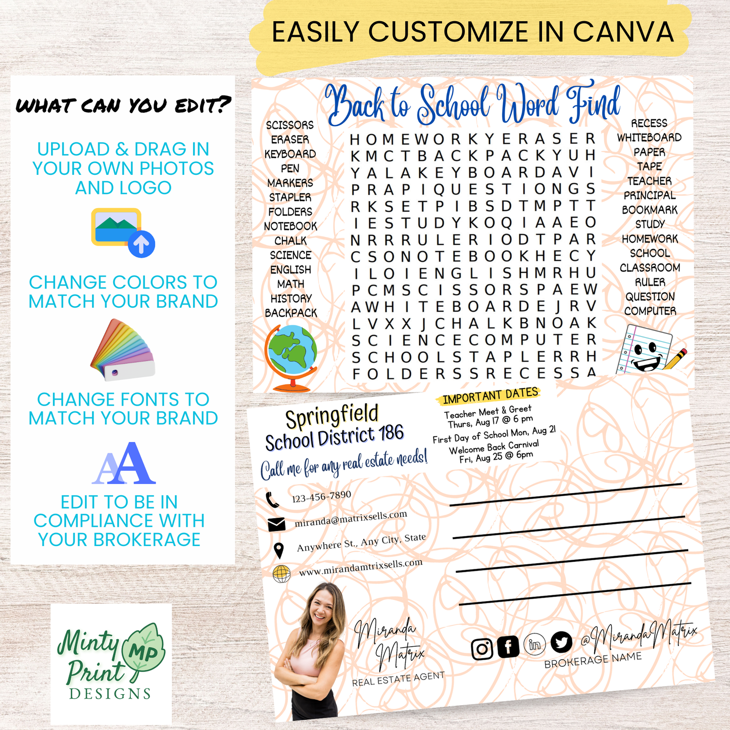August back to school word search postcard Canva lifestyle mockup