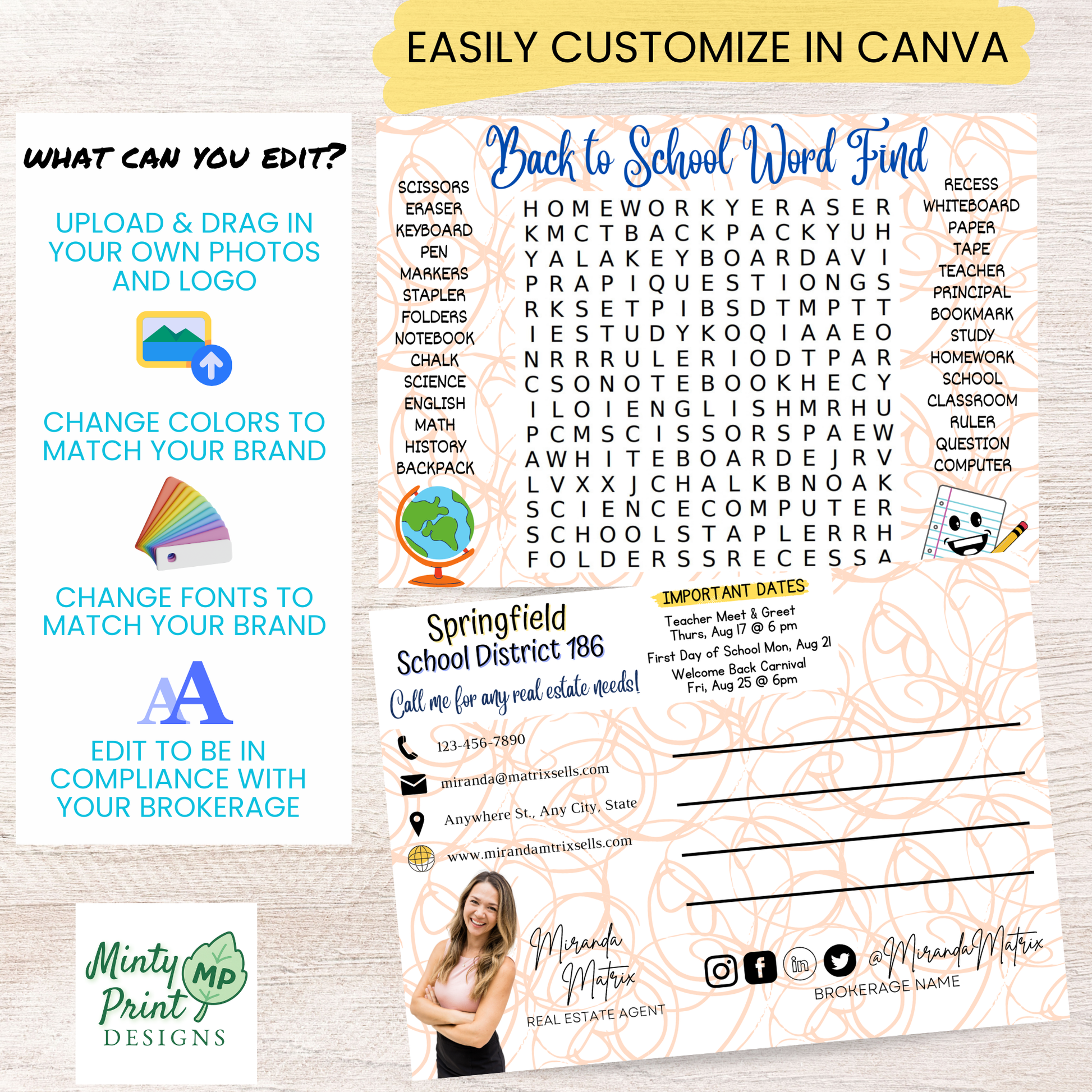 August back to school word search postcard Canva lifestyle mockup