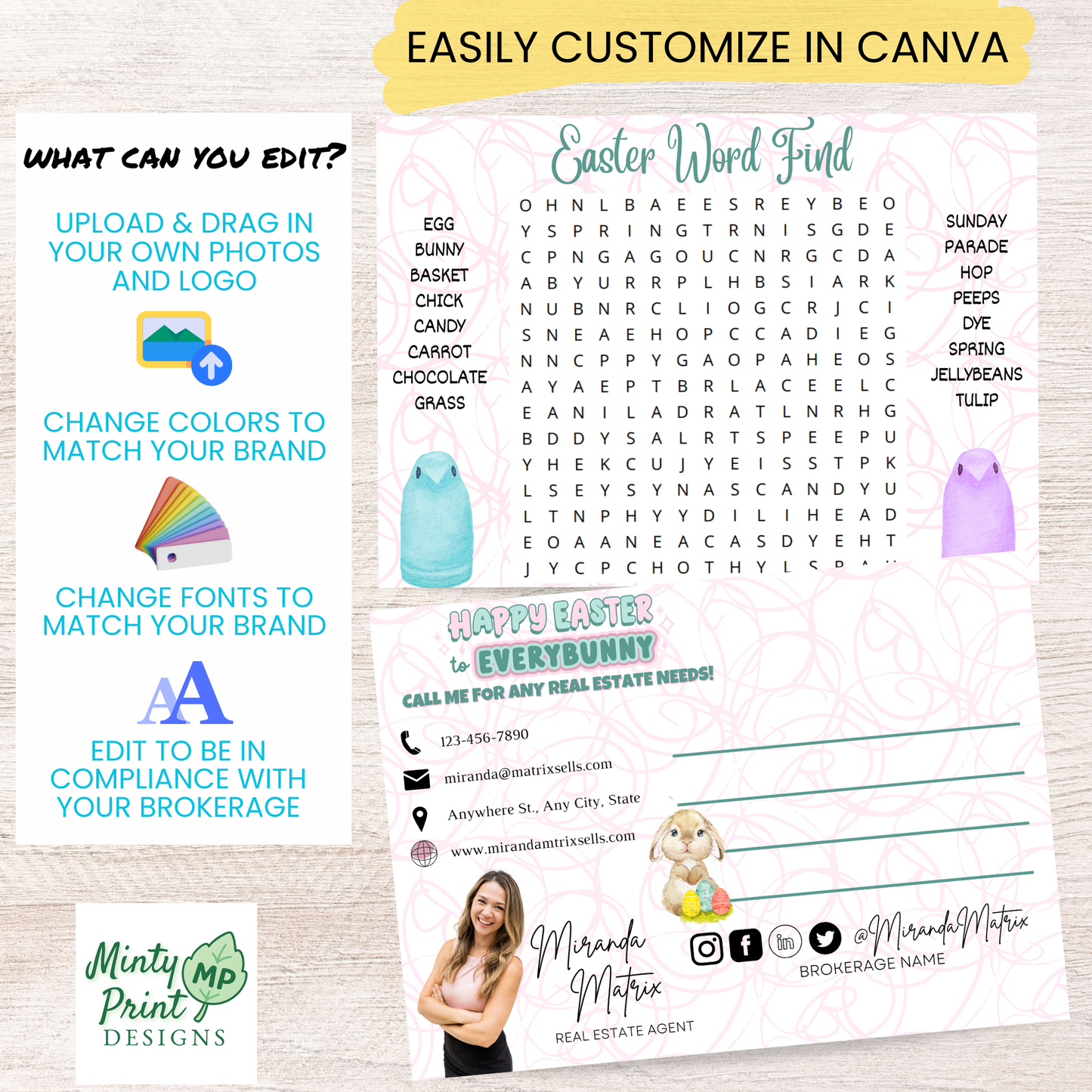 Easter postcard template with reverse side mailing options