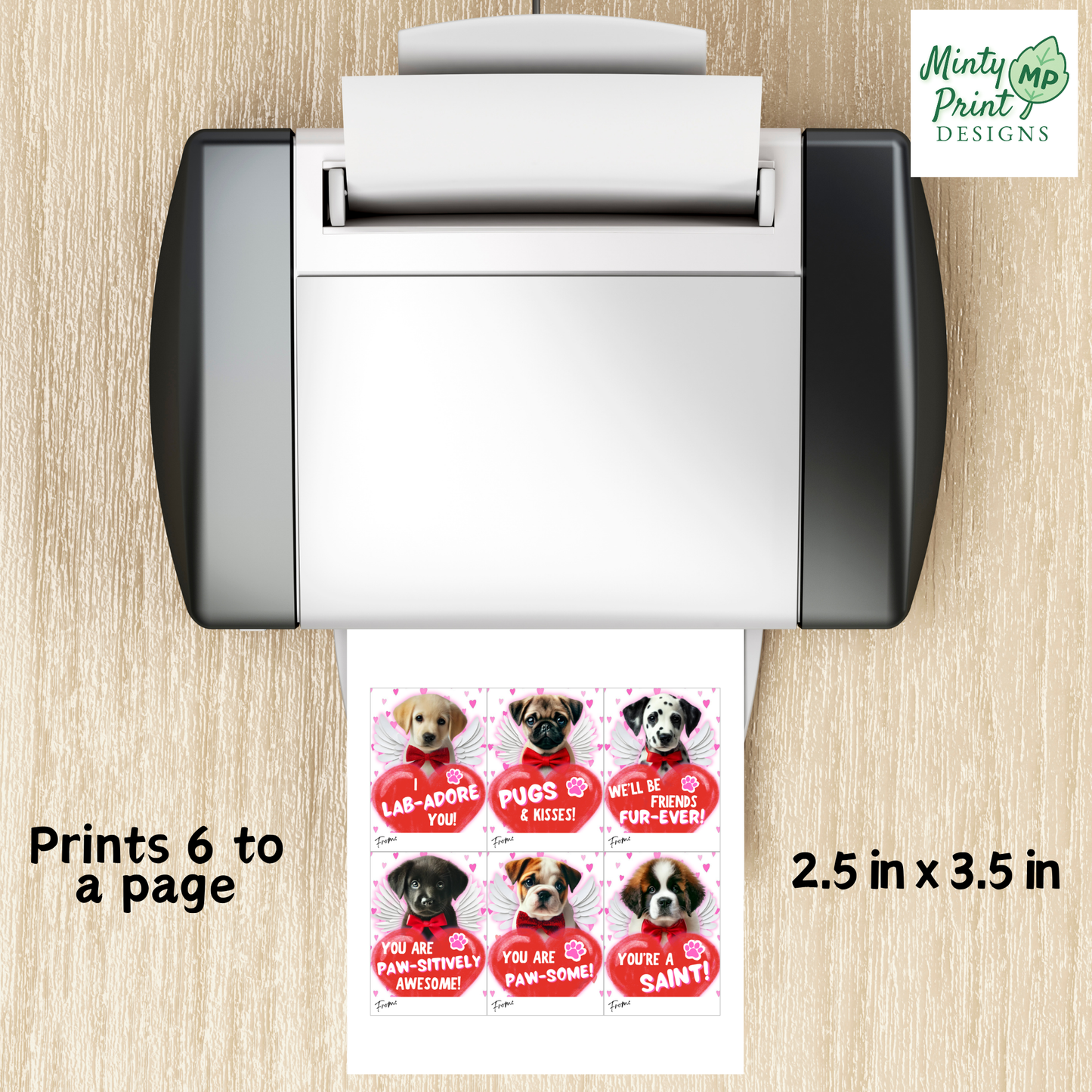  Set of 6 Cupid Puppy printable Valentine cards for kids