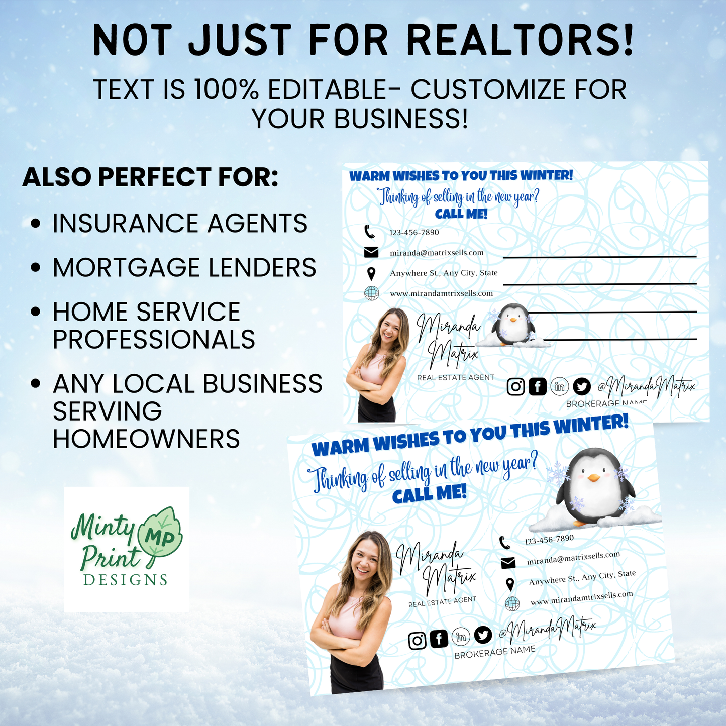 Editable winter postcard template not just for realtors