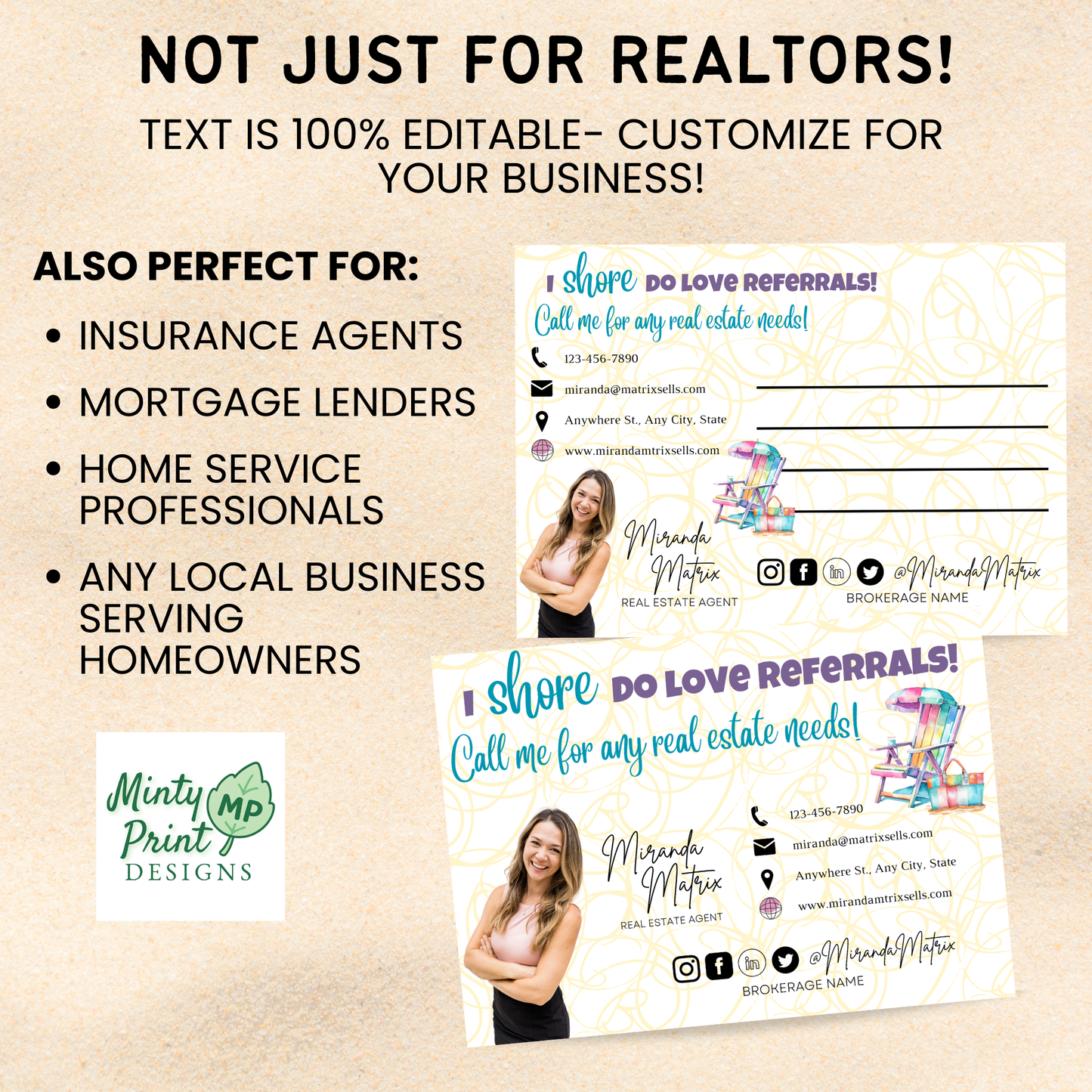 Editable beach theme postcard template not just for realtors