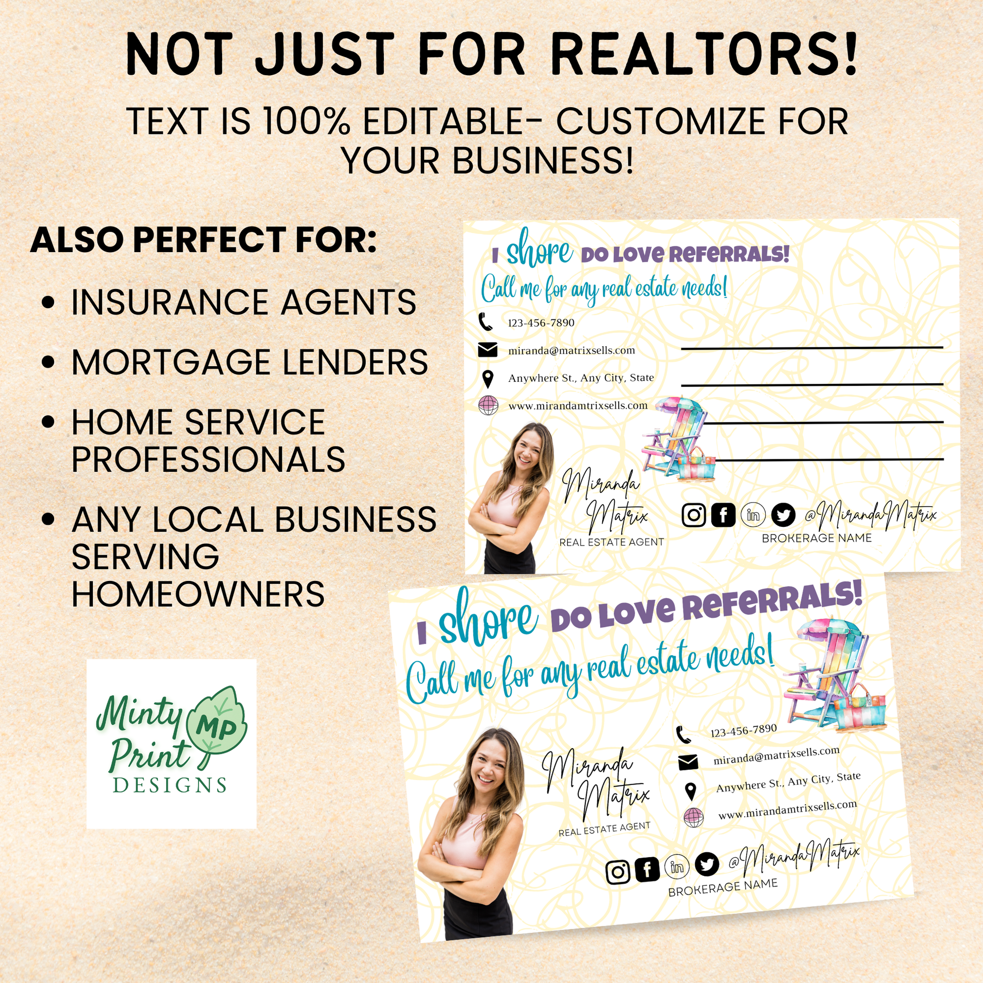 Editable beach theme postcard template not just for realtors